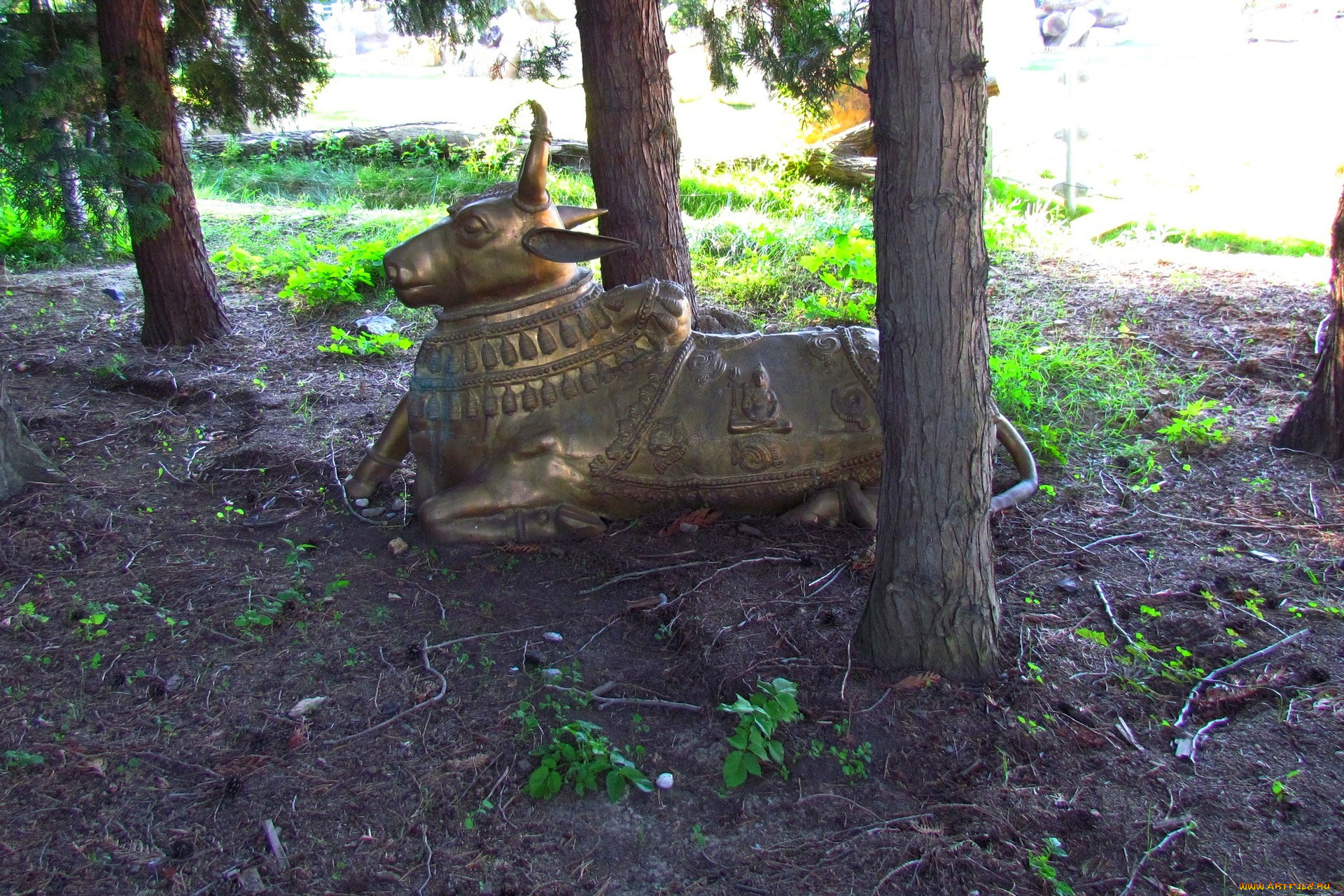 прага, разное, садовые, и, парковые, скульптуры, буйвол, деревья