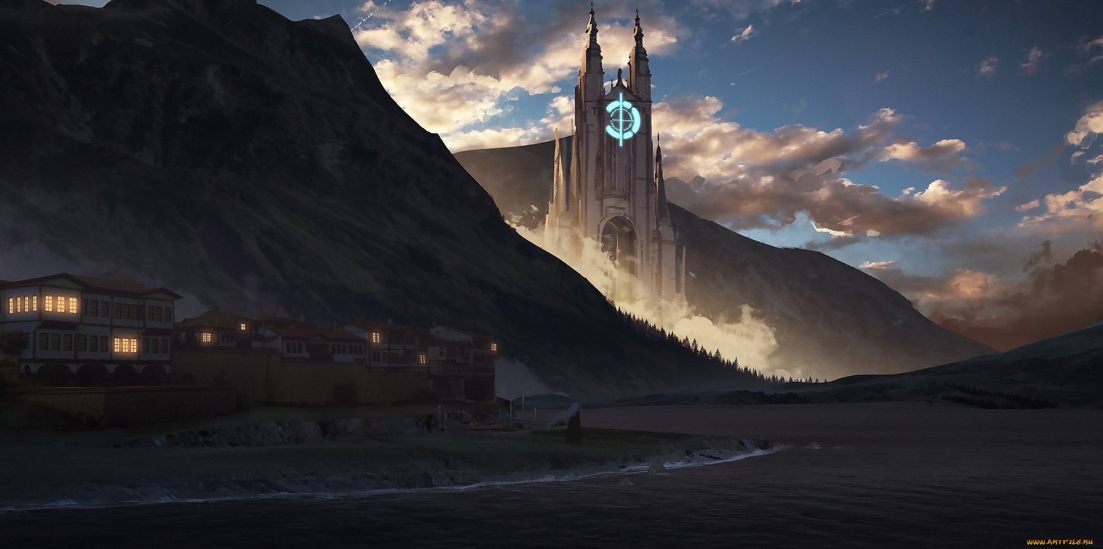 аниме, город, , улицы, , здания, фентези