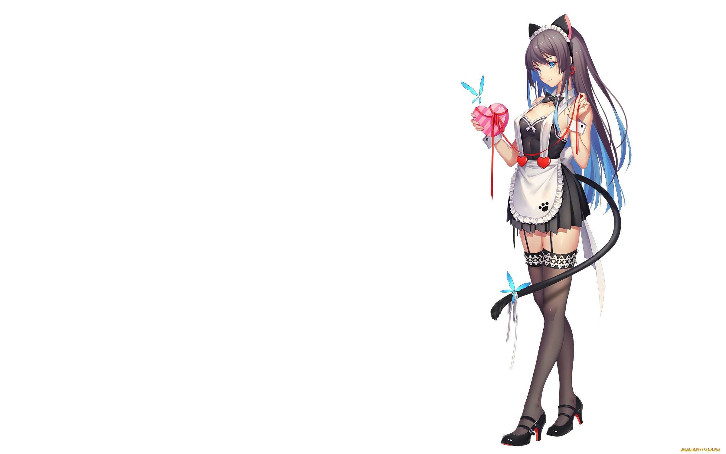 аниме, животные, , существа, взгляд, девушка, фон