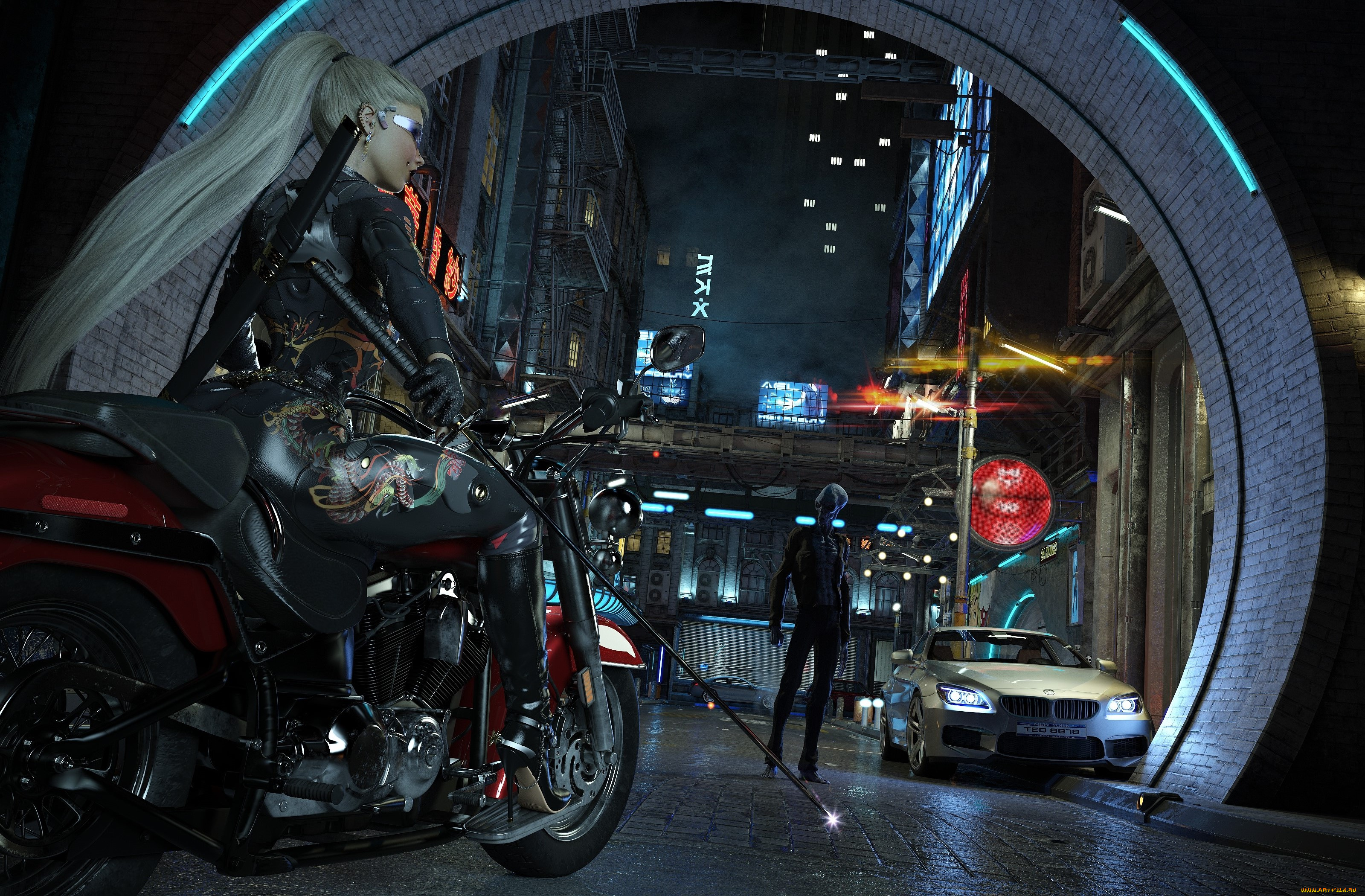 3д, графика, фантазия, , fantasy, фон, девушка, взгляд