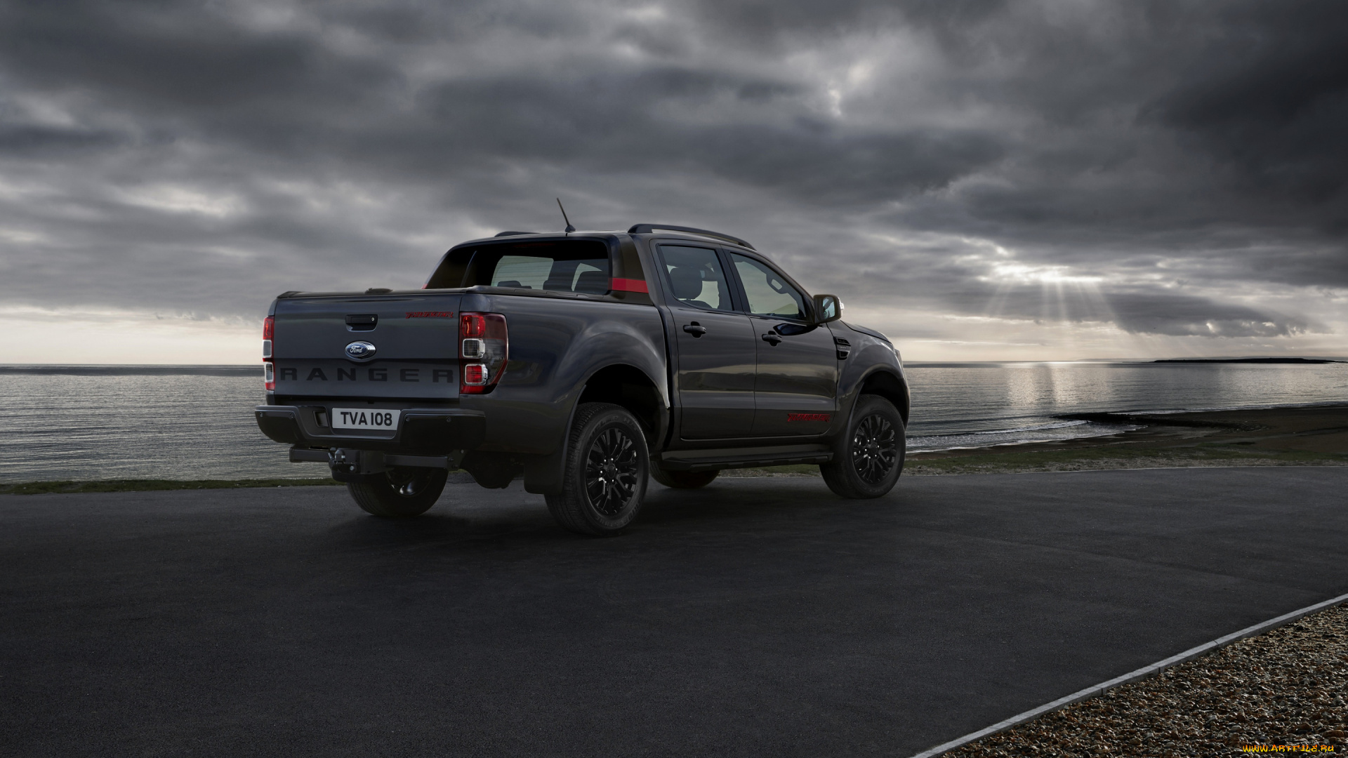 2020, ford, ranger, thunder, автомобили, ford, ranger, thunder, 2020, вид, сзади, экстерьер, побережье, пикап, новый, черный, тюнинг, американские