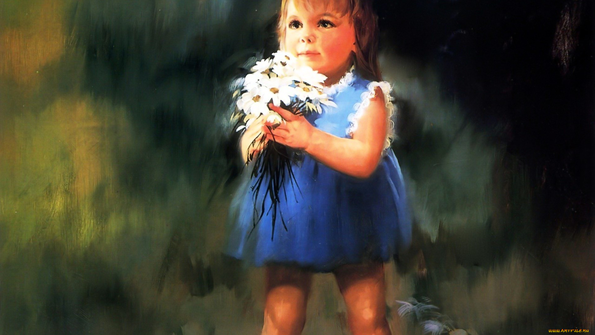 рисованное, donald, zolan, девочка, ребенок, платье, букет, цветы