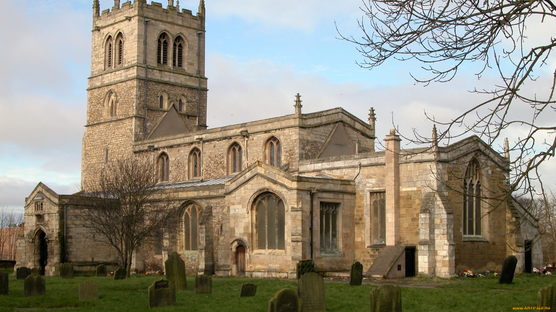 церковь, святого, николая, торн, англия, города, католические, соборы, костелы, аббатства, башня, каменный, кладбище