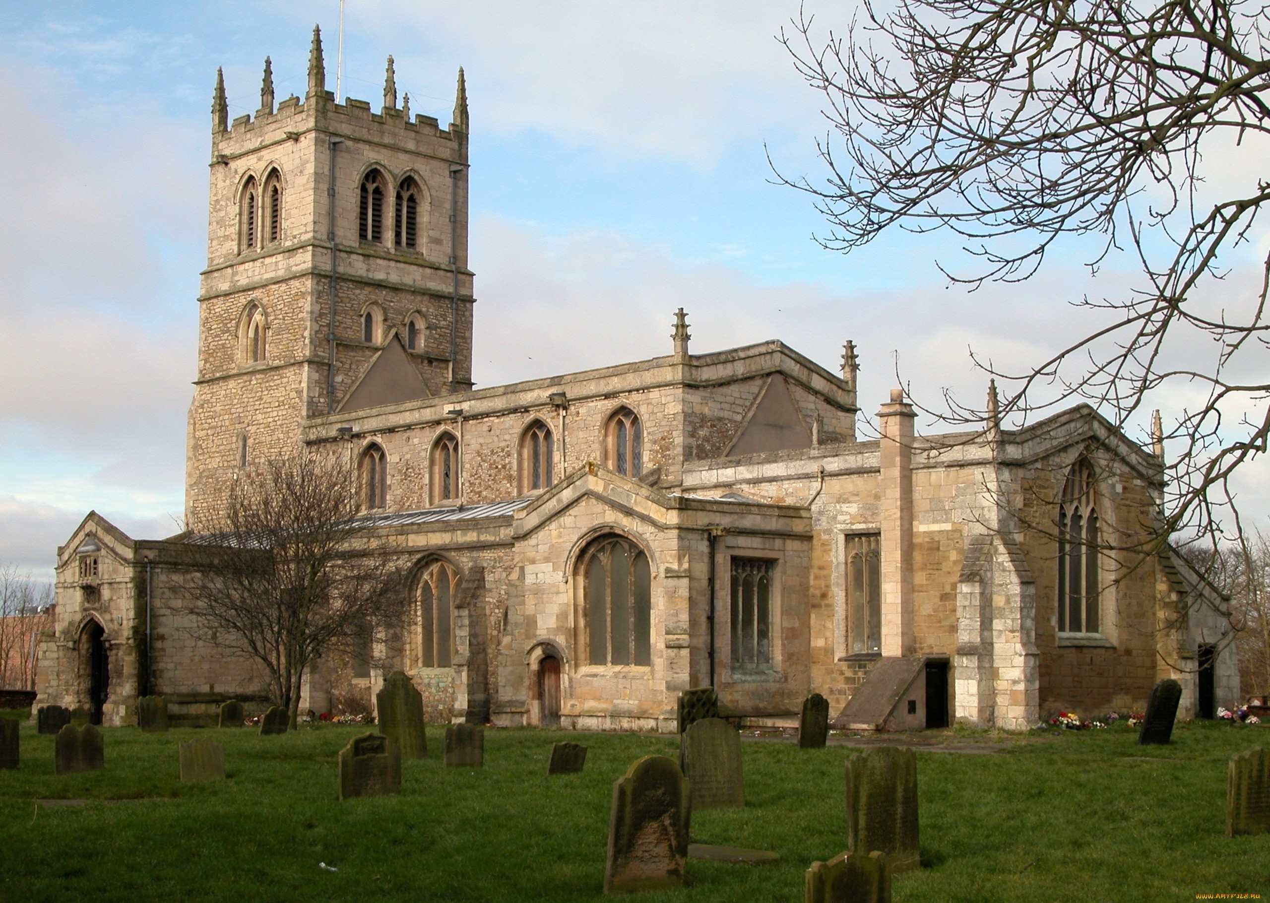 церковь, святого, николая, торн, англия, города, католические, соборы, костелы, аббатства, башня, каменный, кладбище