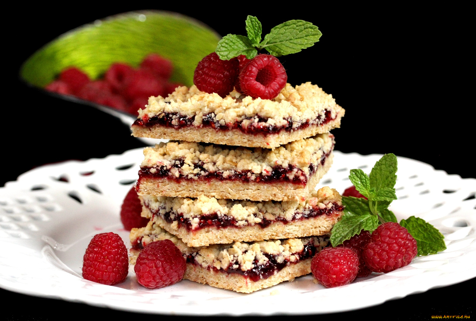 еда, пирожные, кексы, печенье, пирожное, малина, мята