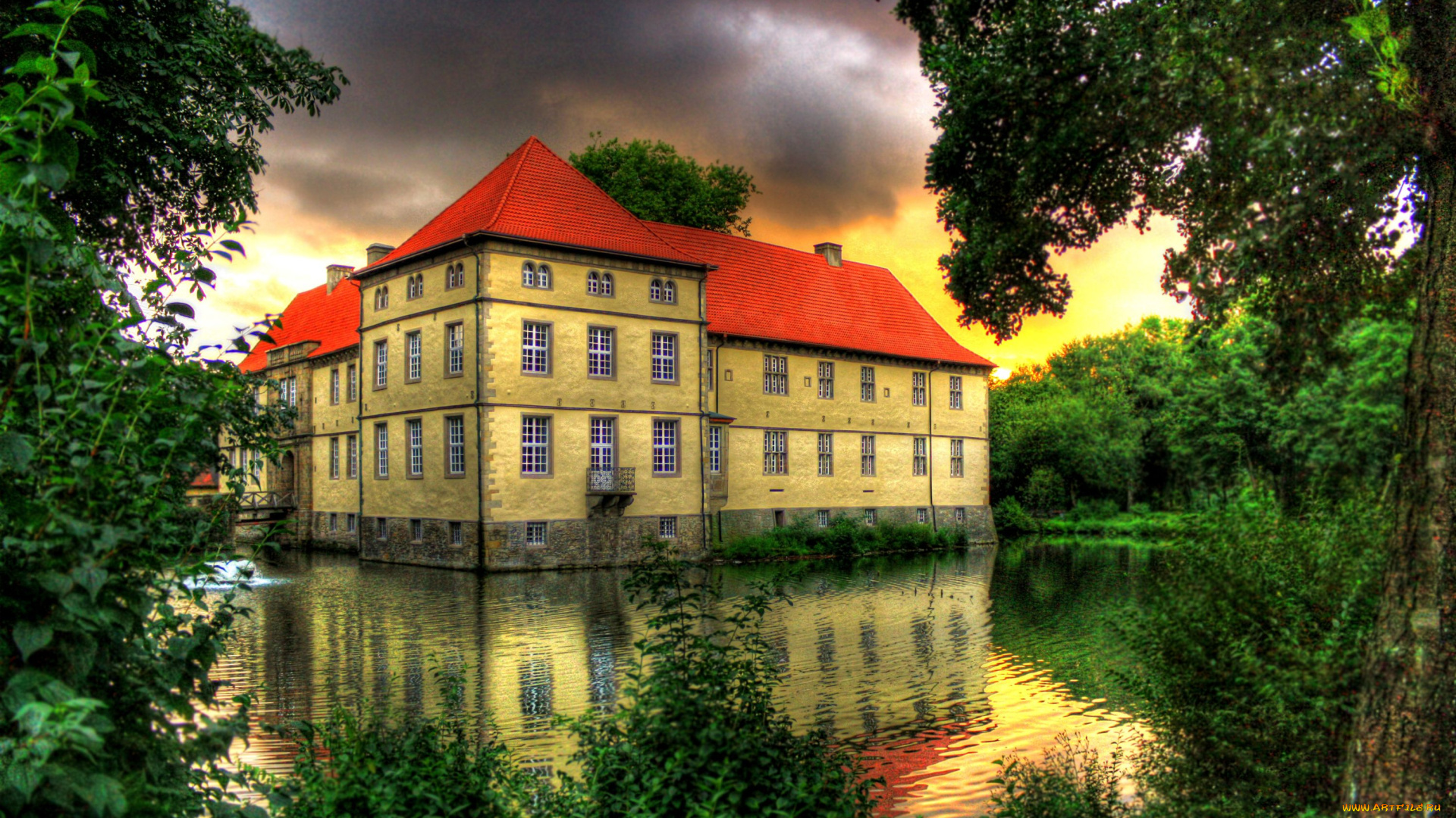 дворец, стрункеде, германия, города, дворцы, замки, крепости, здание, водоем, окна