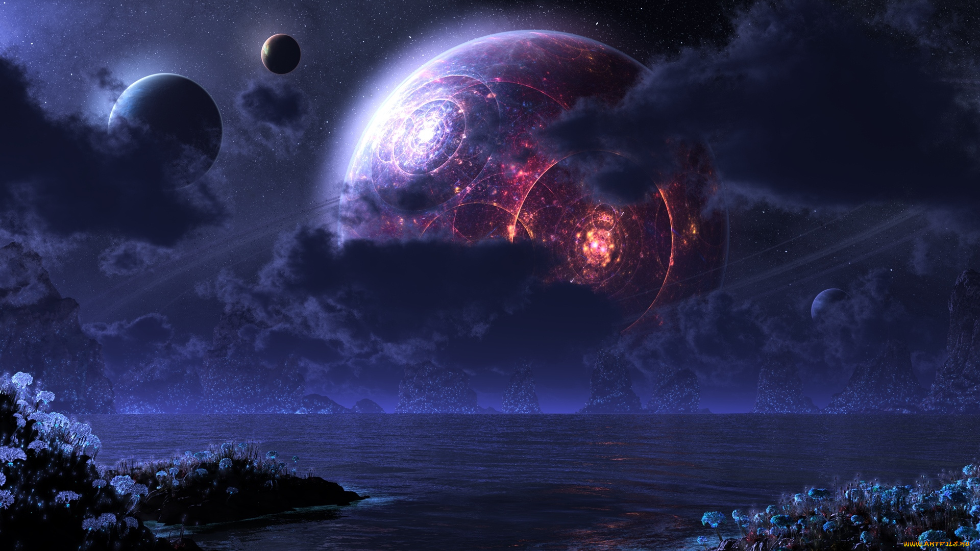 фэнтези, иные, миры, времена, цветы, планеты, океан