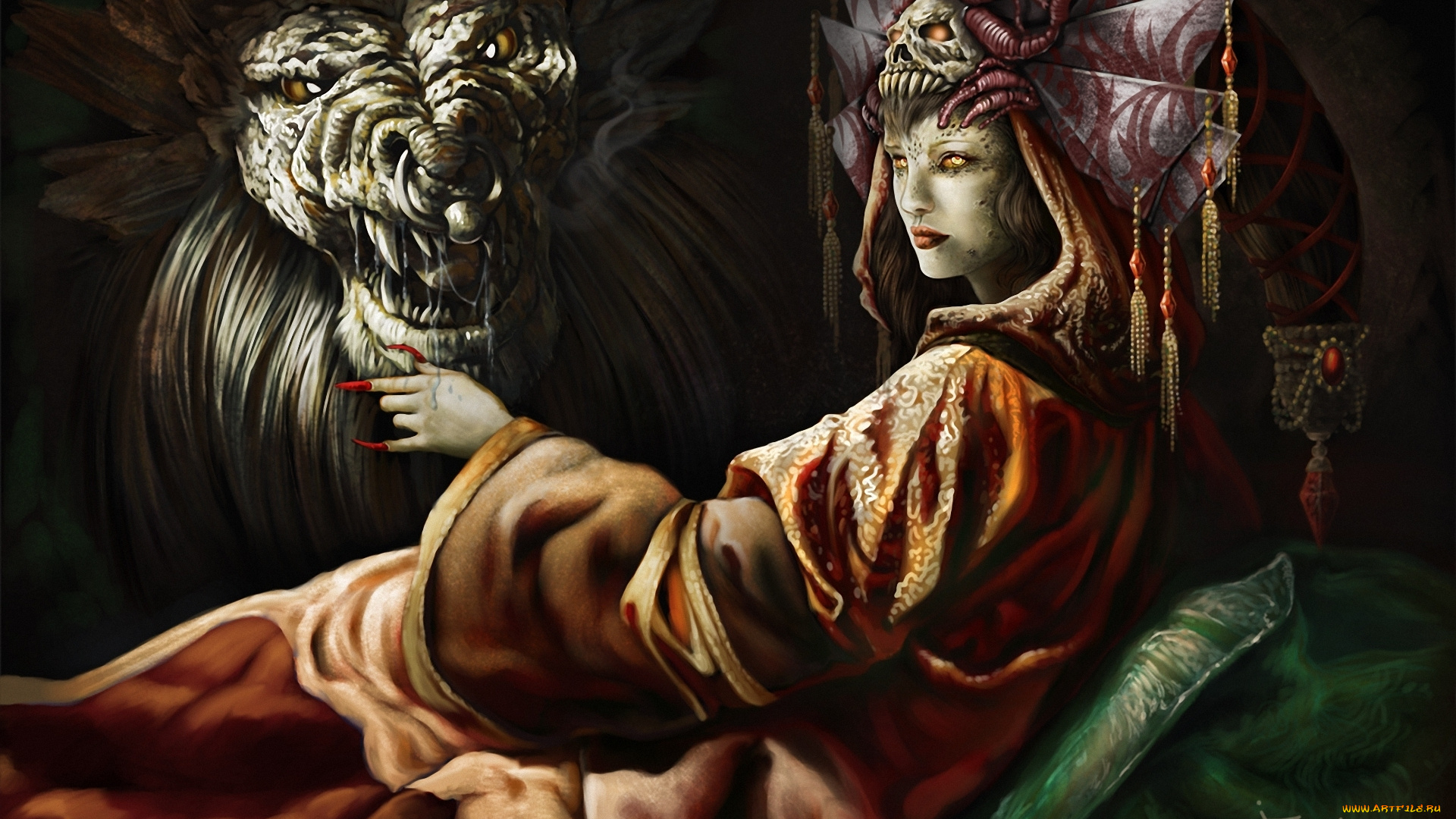 фэнтези, маги, чудовище, шаманка