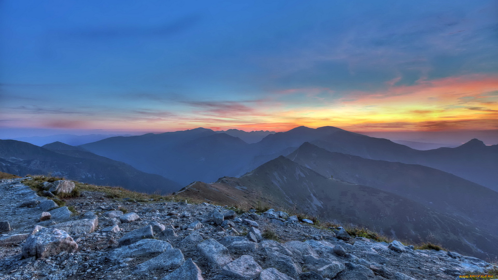 природа, горы, камни, закат