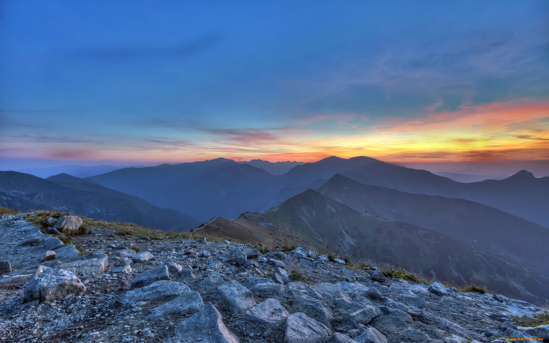 природа, горы, камни, закат
