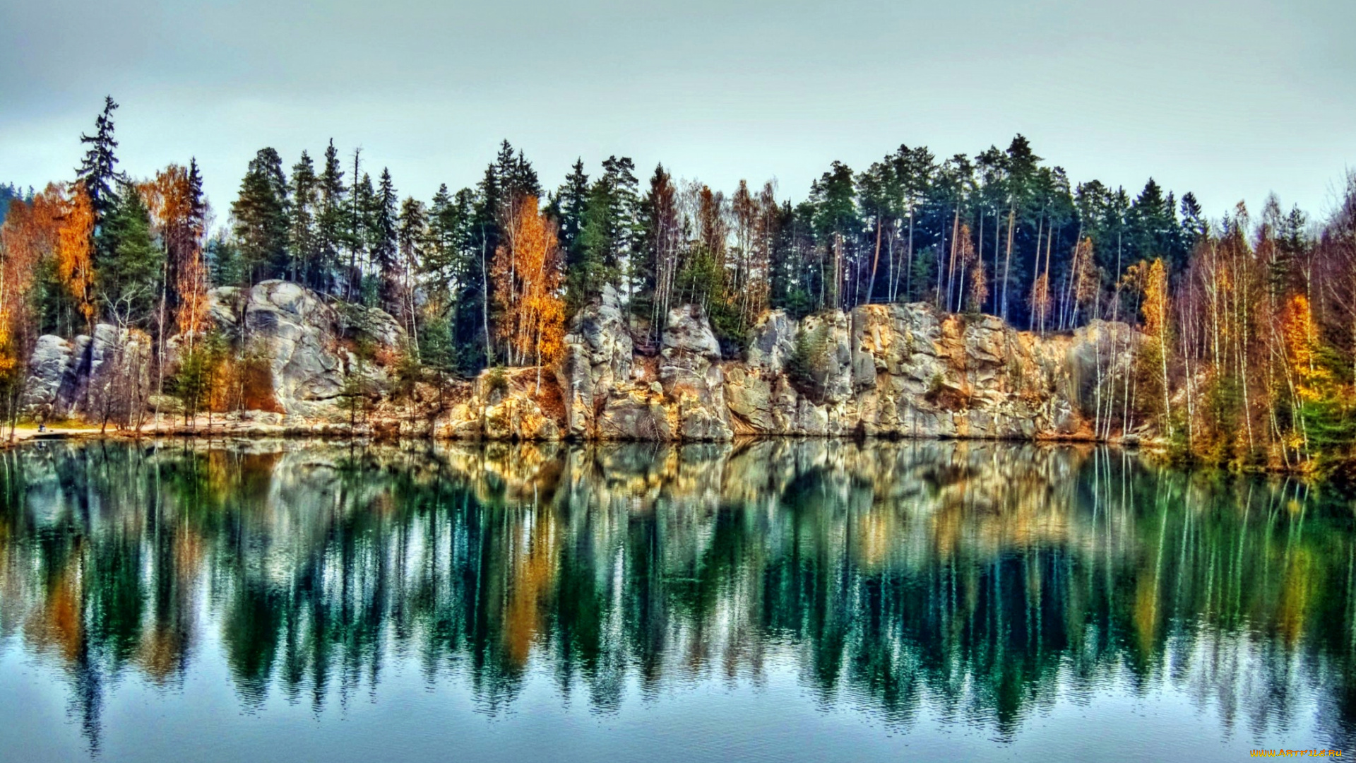 природа, реки, озера, отражение, лес, озеро, скалы