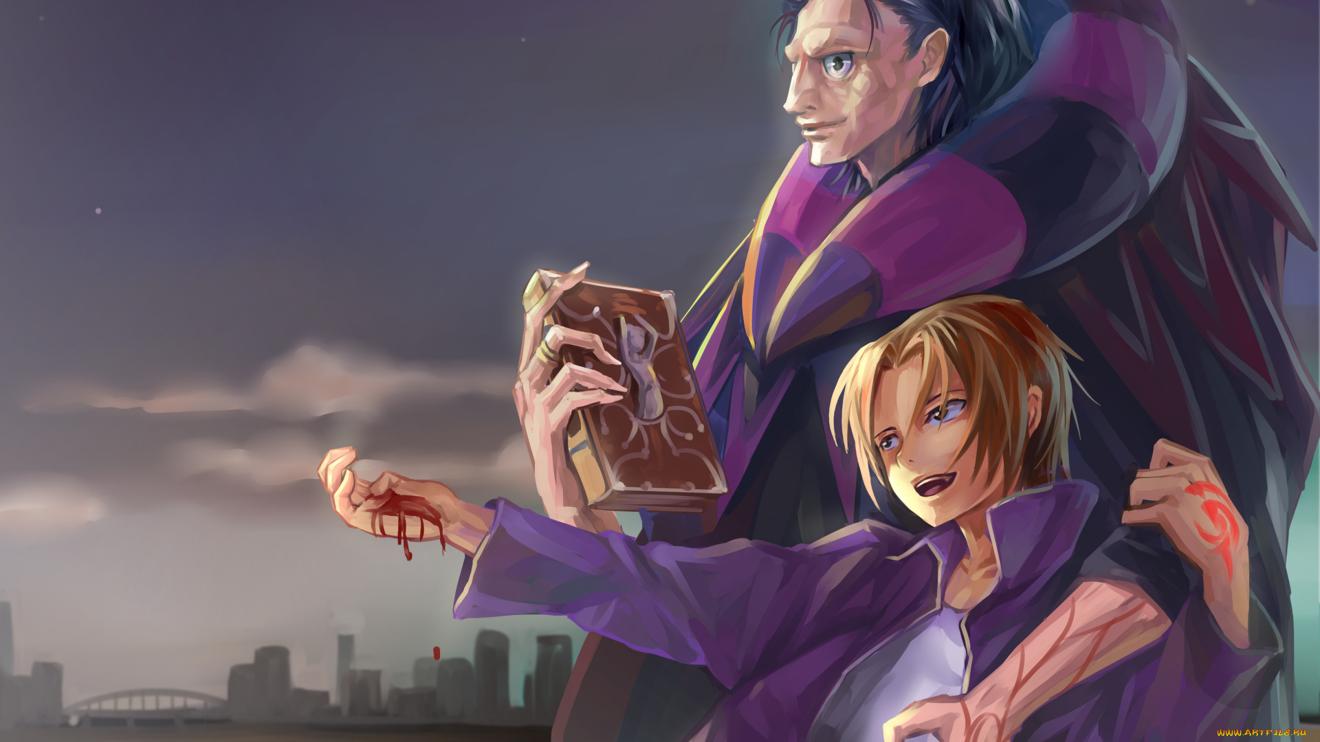 аниме, fate, zero, art, xiamianliele, парни, caster, радость, книга, кровь, город