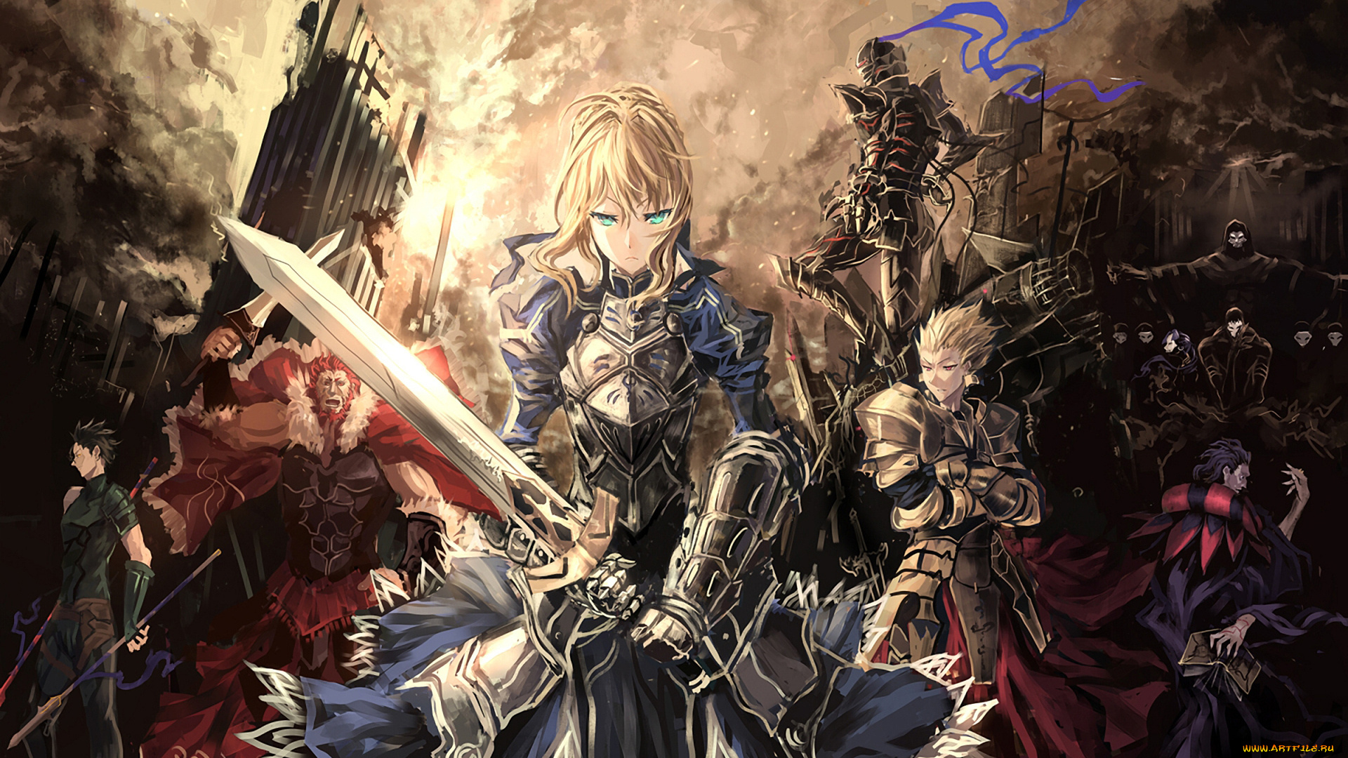 аниме, fate, zero, saber, lancer, caster, rider, berserker, archer, assassin, слуги, доспехи, оружие, город