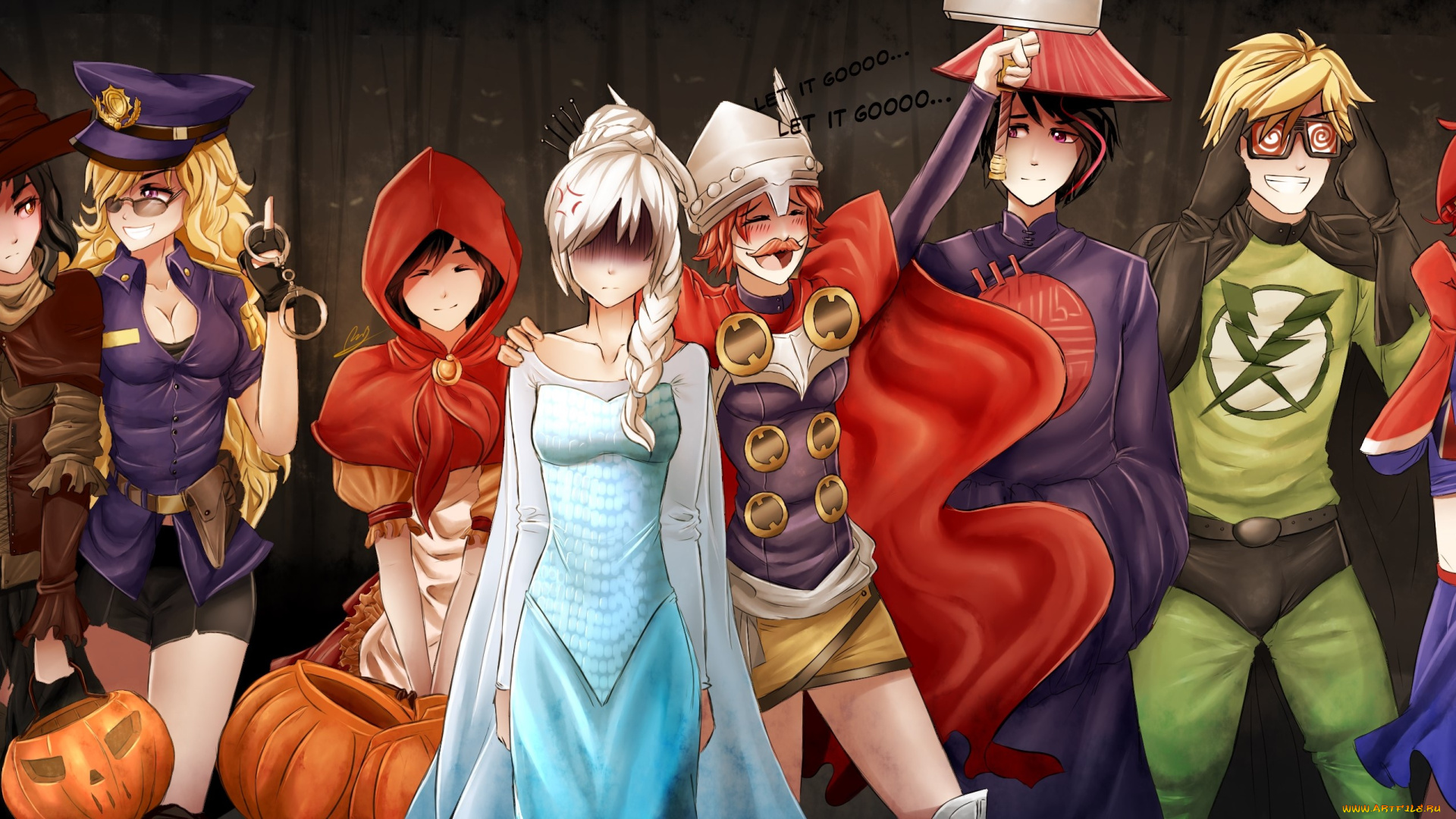 аниме, магия, , колдовство, , halloween, взгляд, тыква, фон