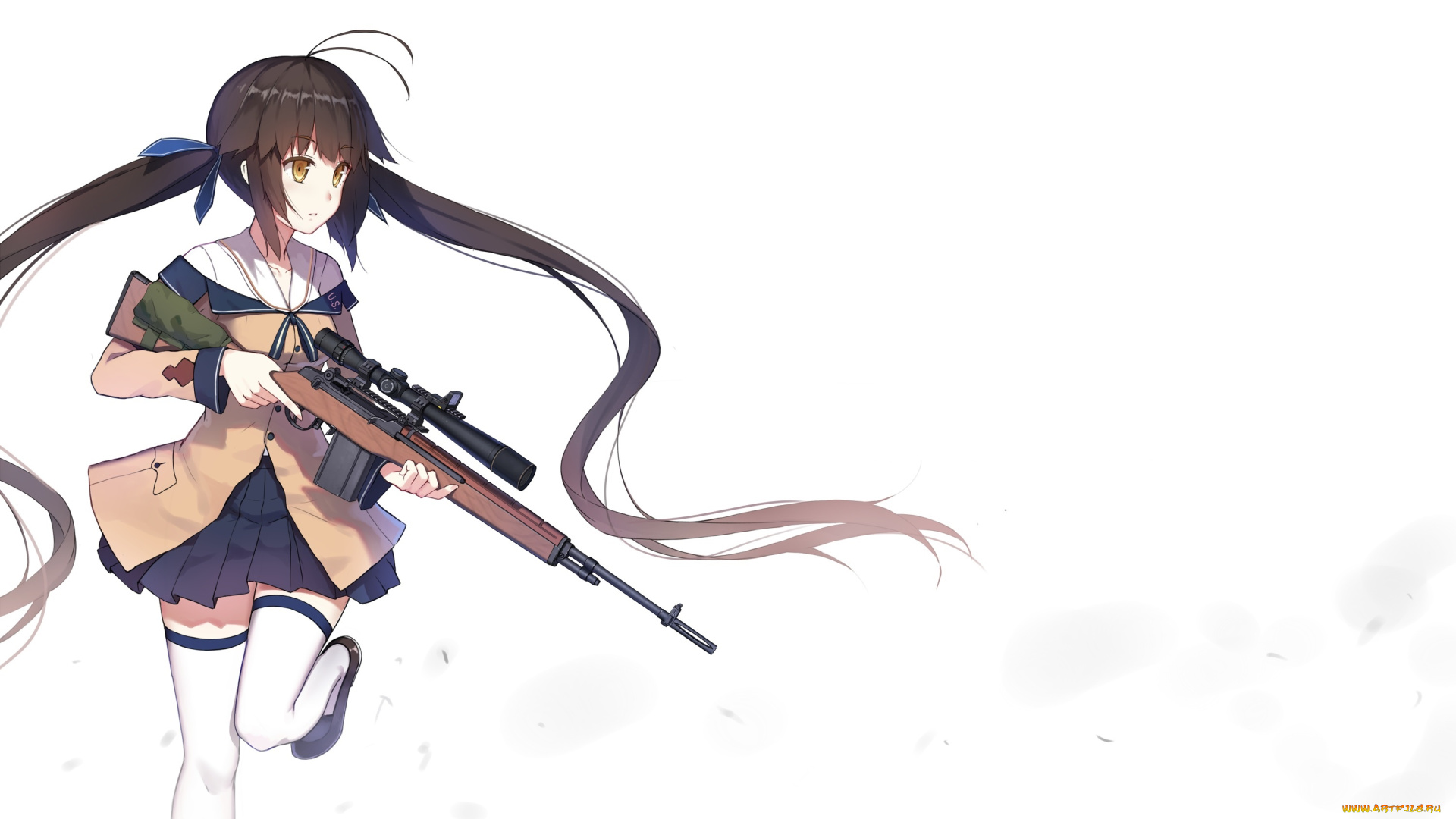 аниме, оружие, , техника, , технологии, девушка, взгляд, фон