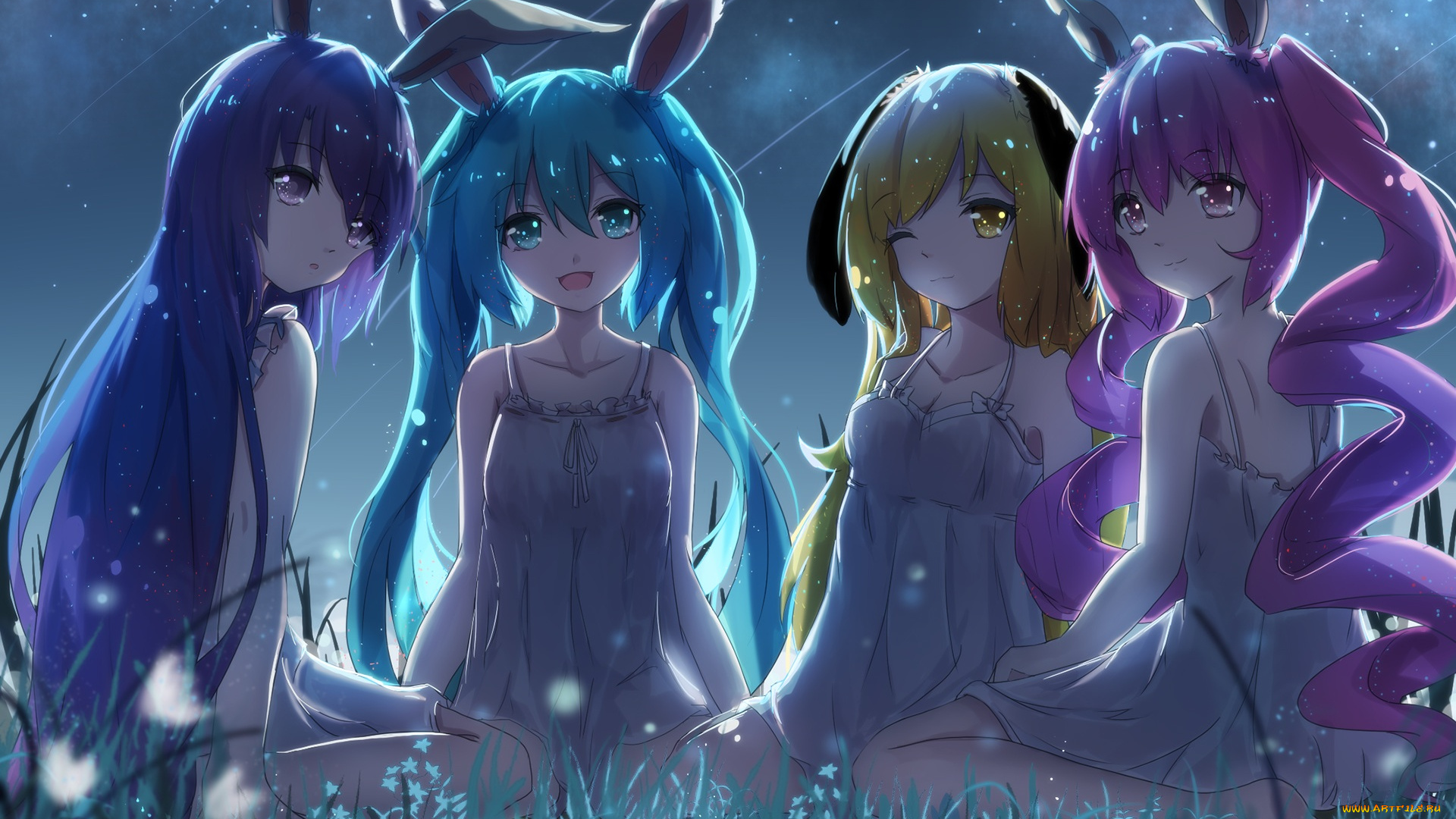 аниме, vocaloid, девочки, арт, hatsune, miku, kuroi, asahi, ночь
