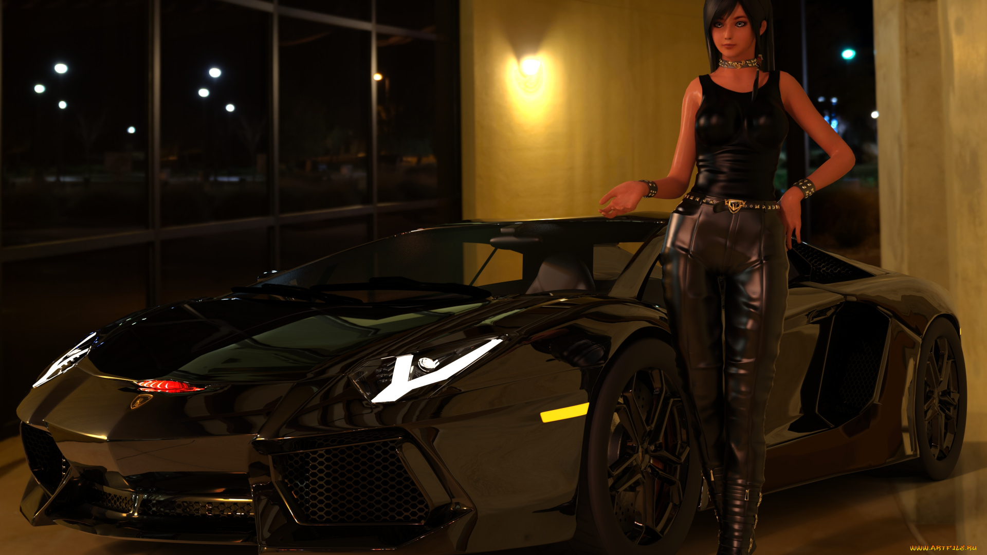 автомобили, 3d, car&girl, автомобиль, фон, взгляд, девушка