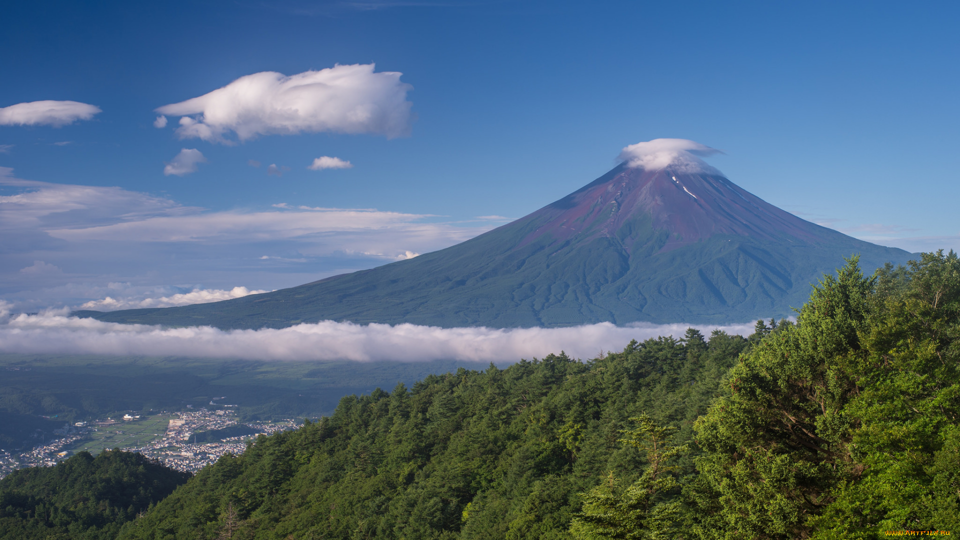 природа, горы, облака, лес, небо, гора