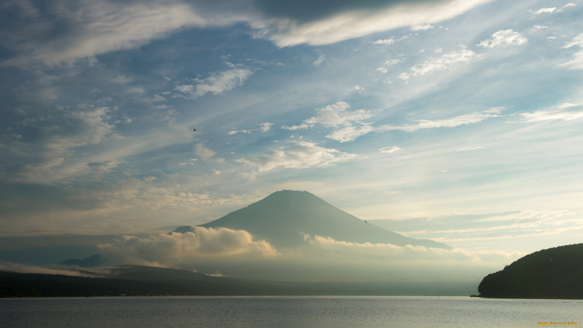 природа, побережье, гора, утро