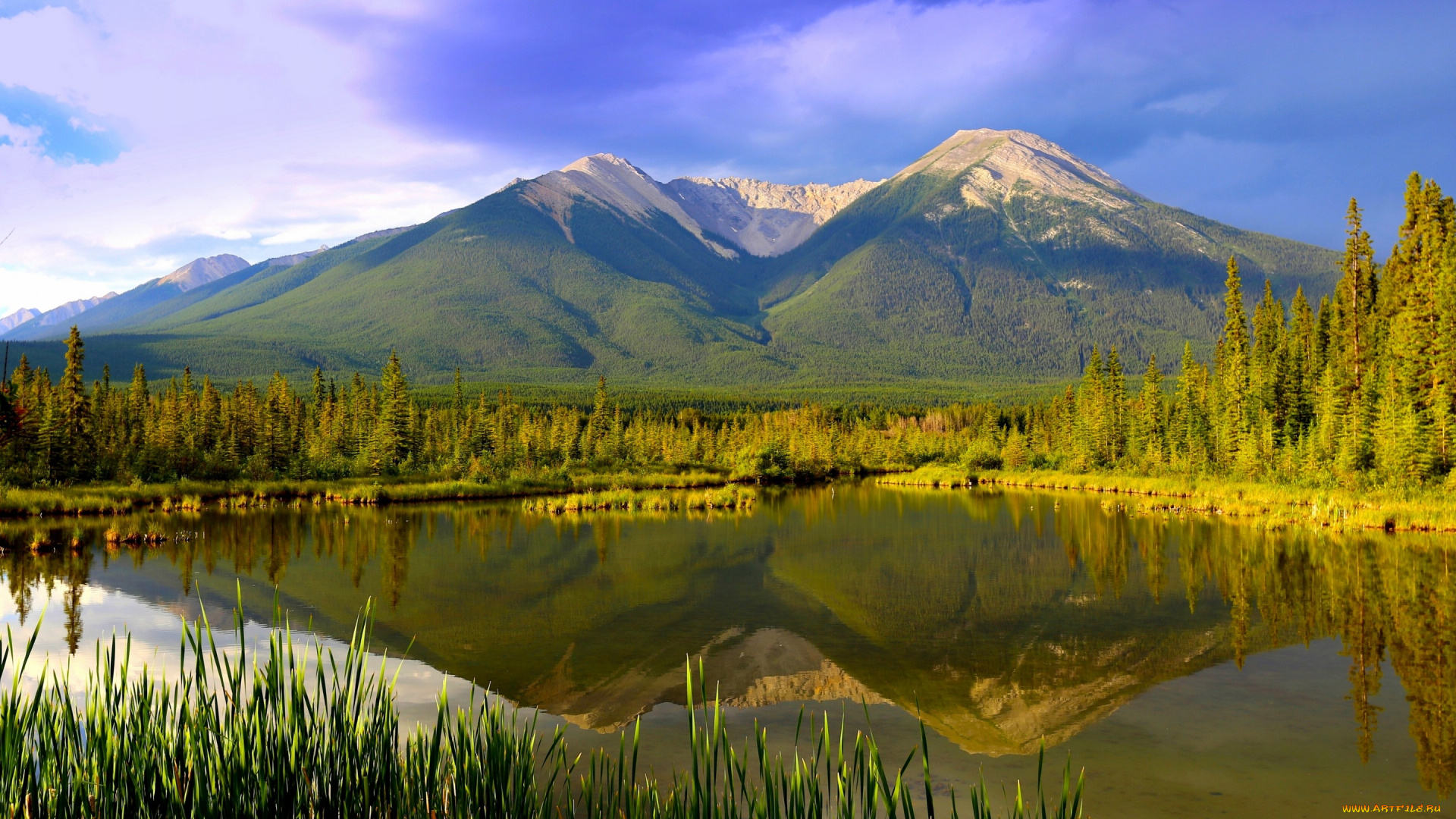 природа, реки, озера, национальный, парк, банф, озёра, вермилион, canadian, rocky, mountains, alberta, canada, панорама, vermilion, lakes, banff, national, park, канадские, скалистые, горы, канада, отражение, озеро, альберта