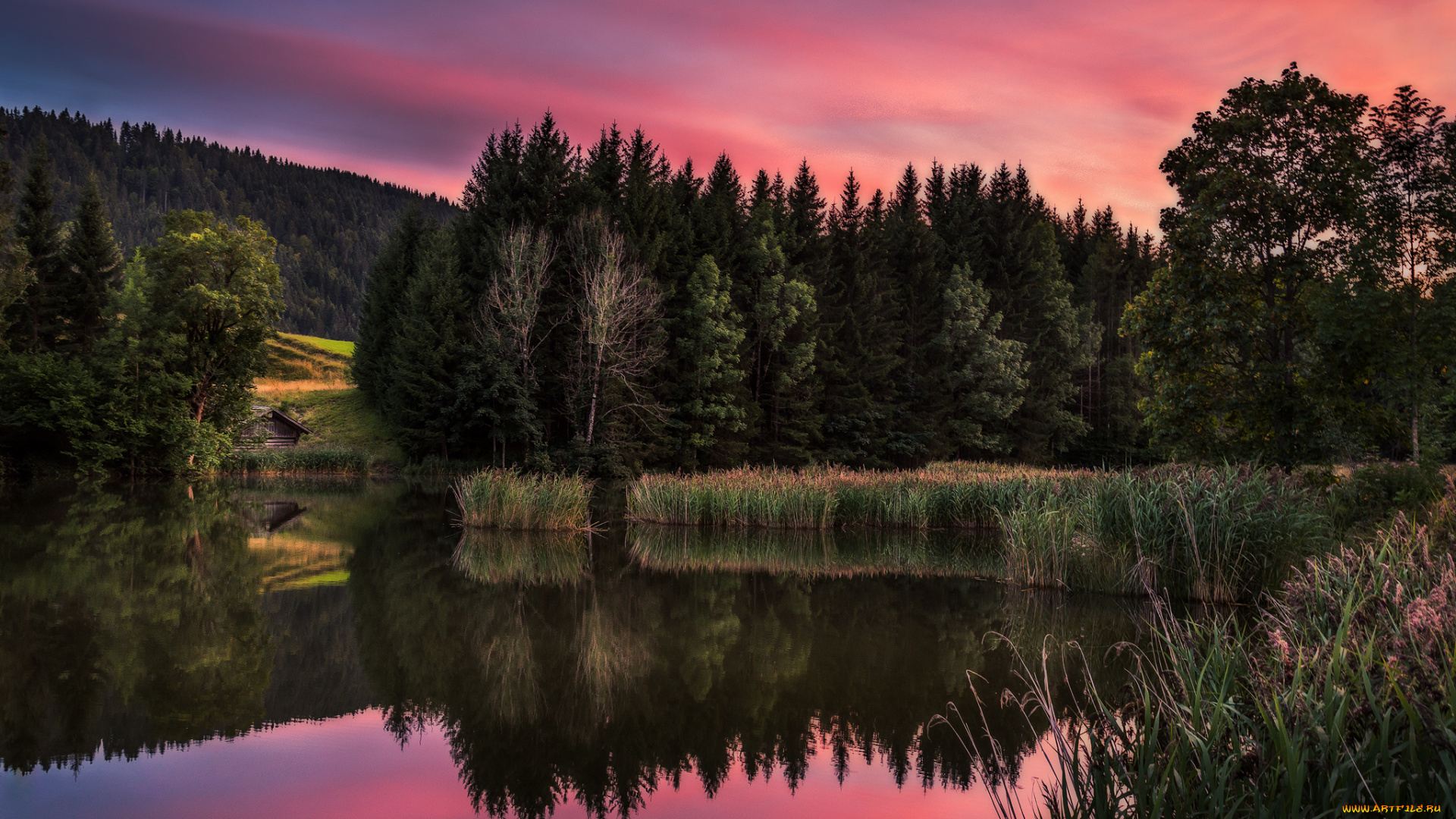 природа, реки, озера, озеро, горы, отражение, облака, закат