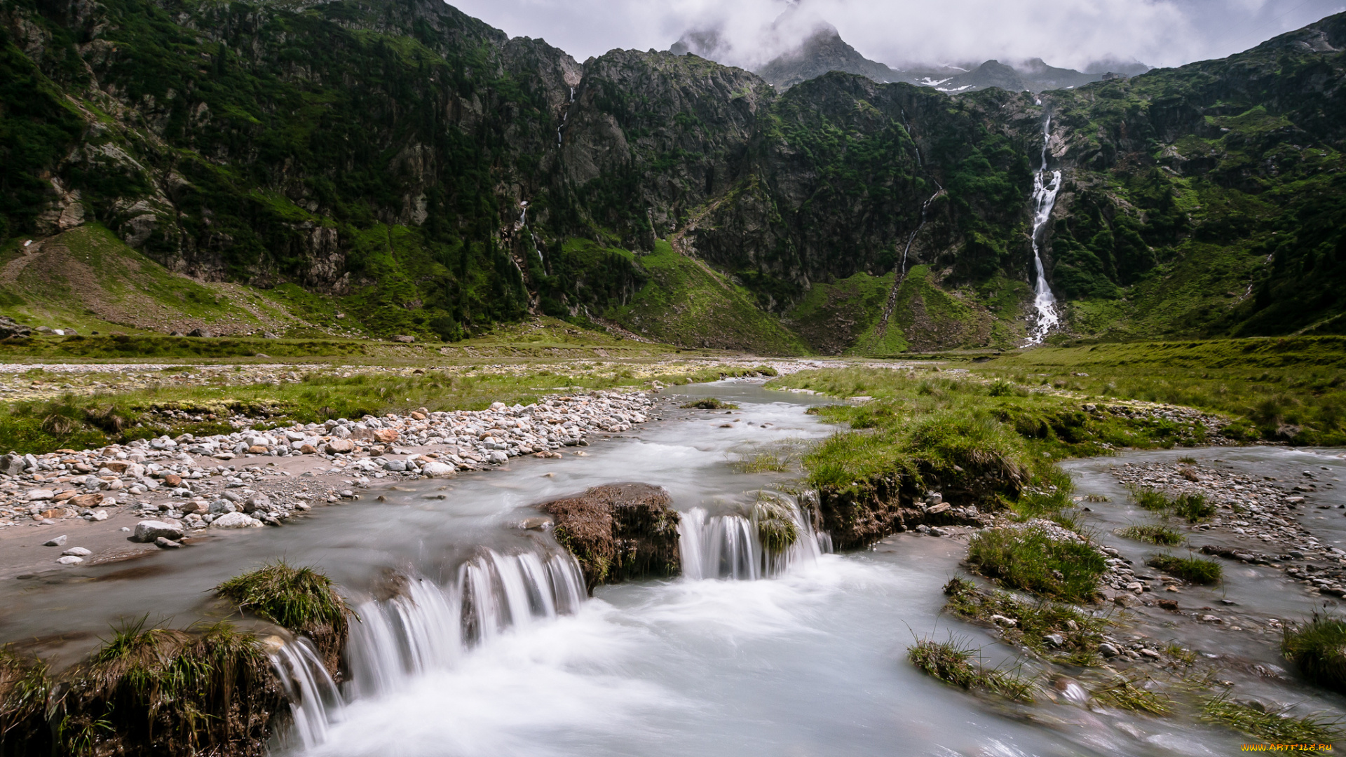 природа, водопады, горы, водопад, лес