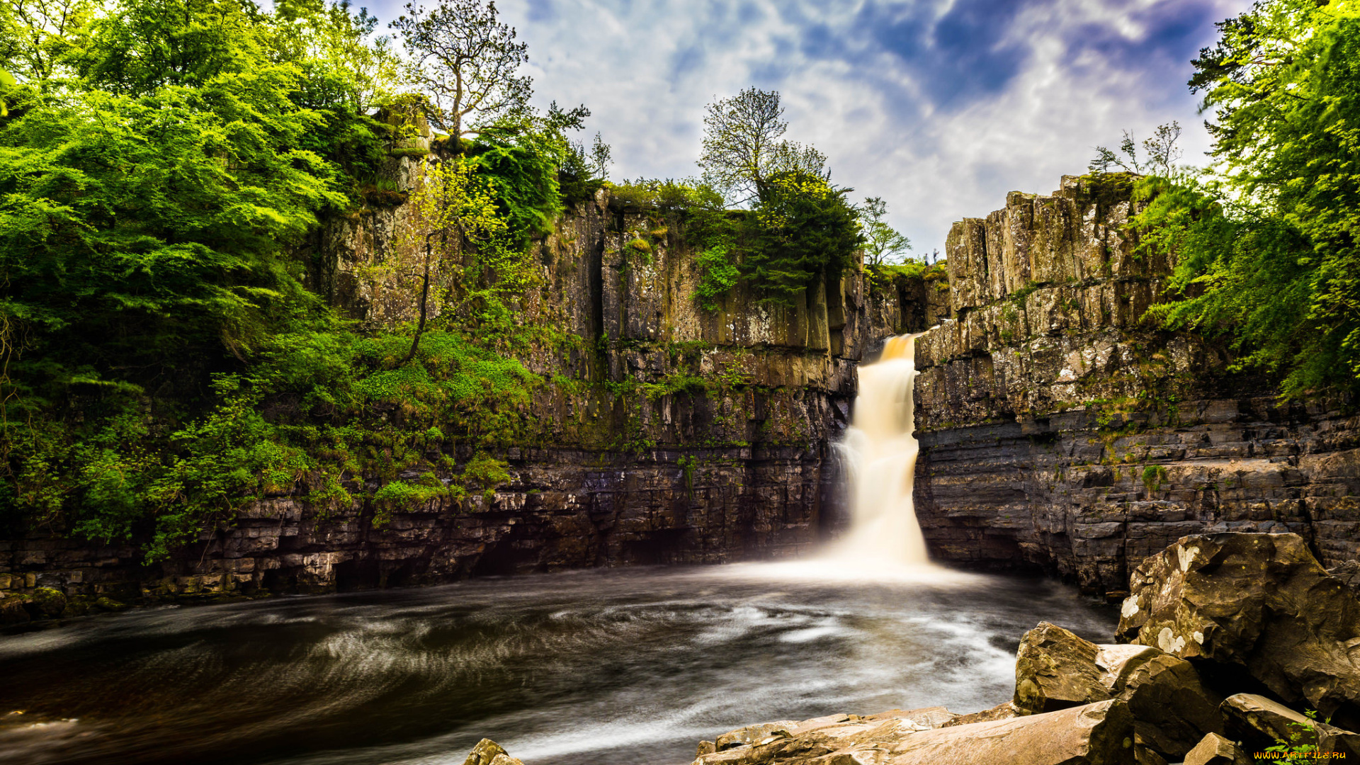 природа, водопады, лес, река, водопад