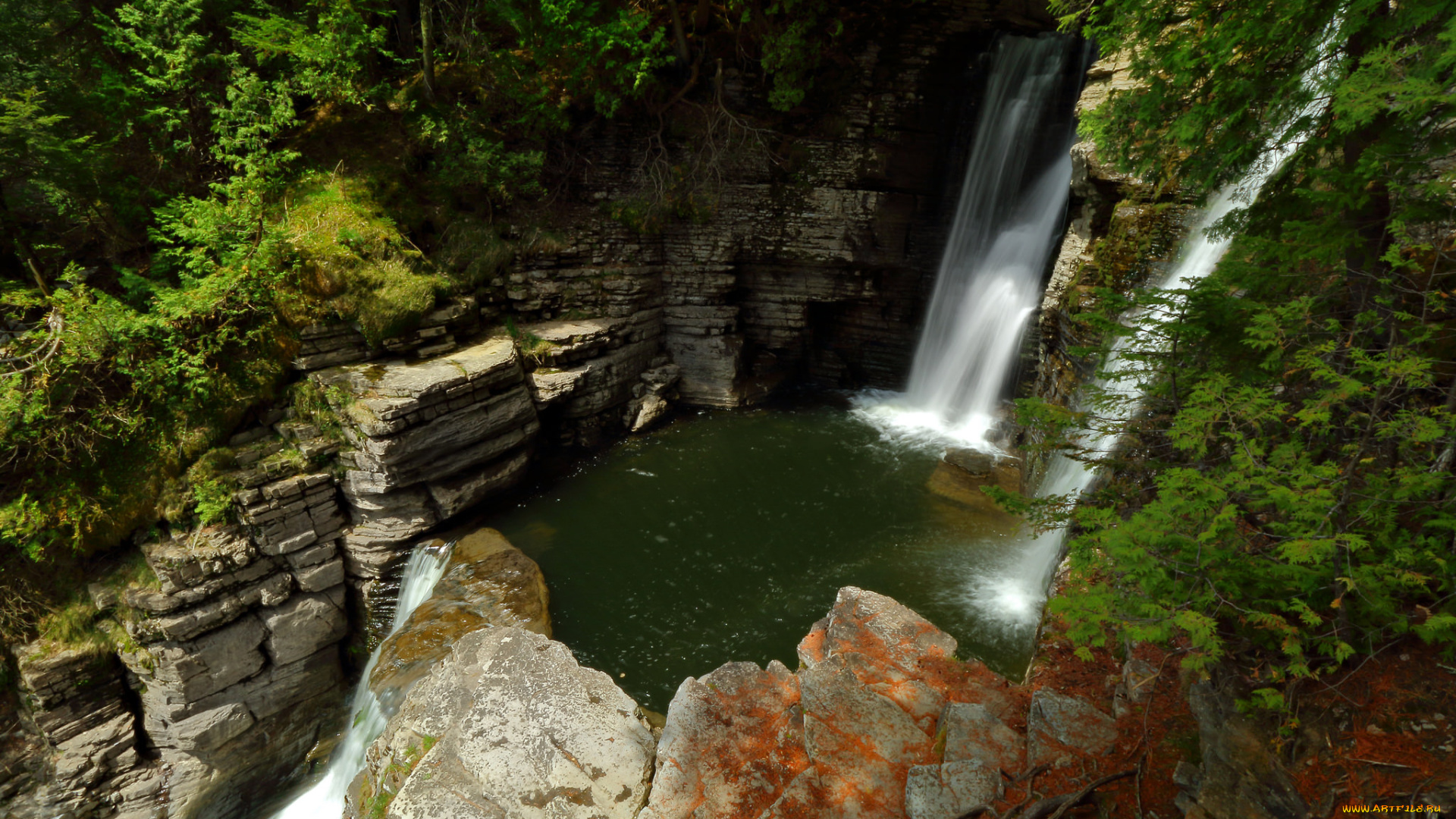 природа, водопады, лес, река, водопад