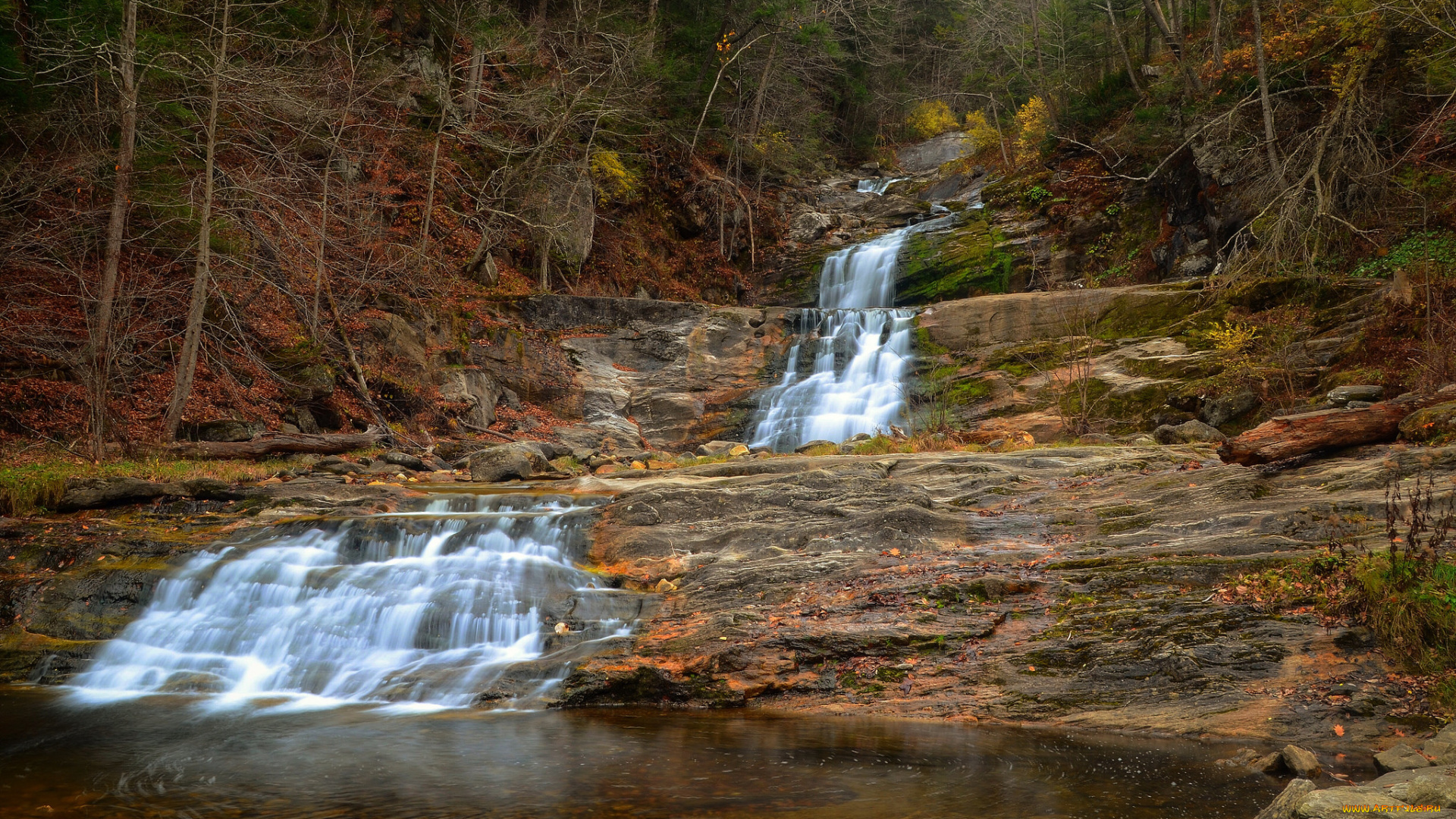 природа, водопады, лес, река, водопад