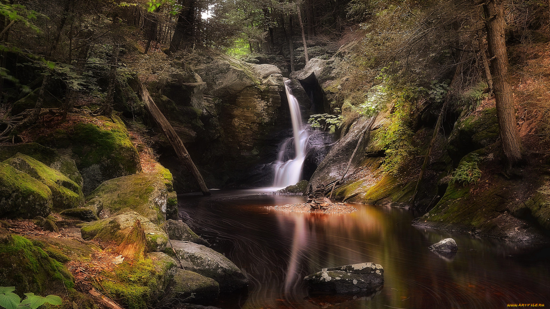 природа, водопады, лес, река, водопад