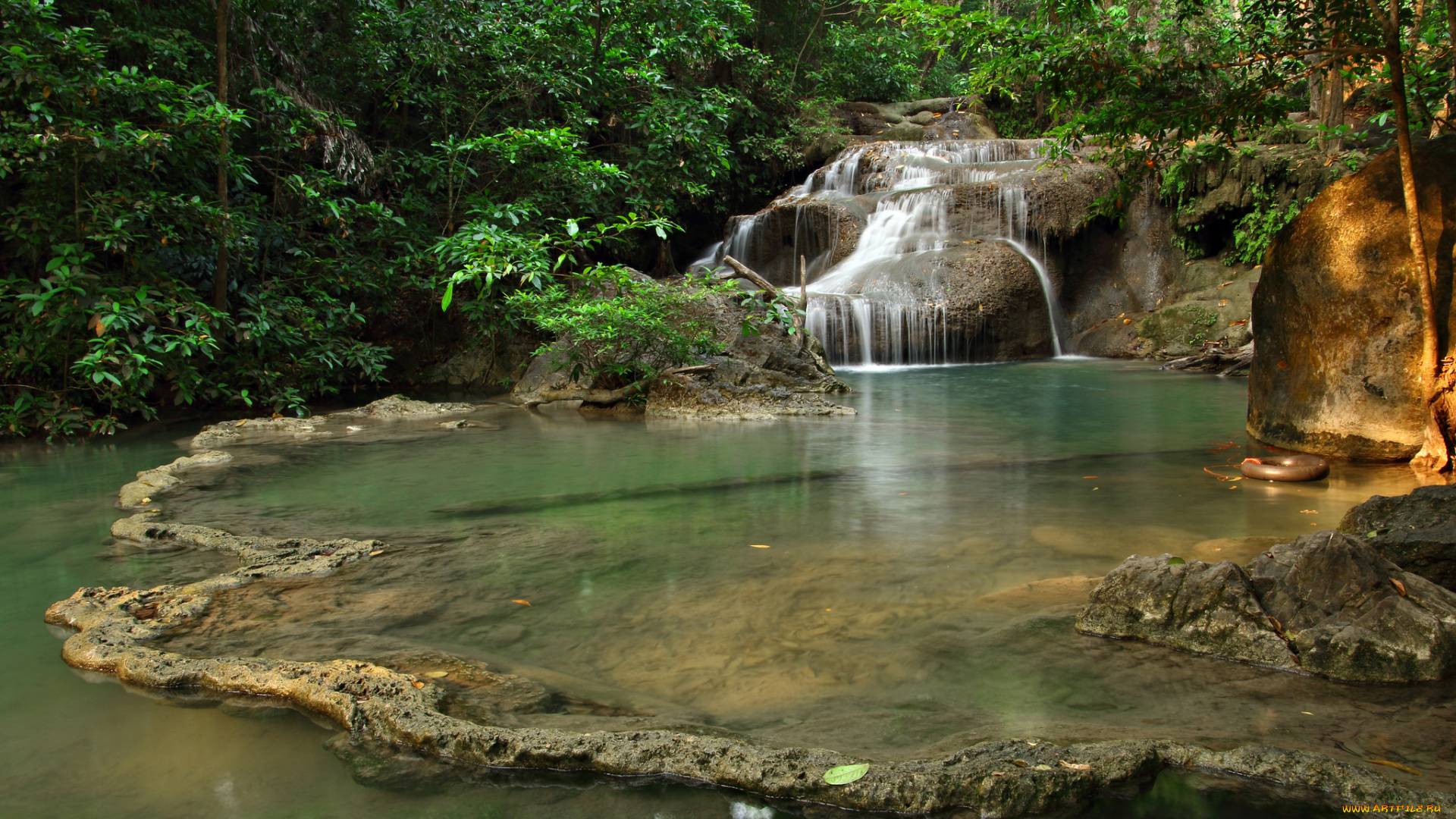 природа, водопады, лес, река, водопад
