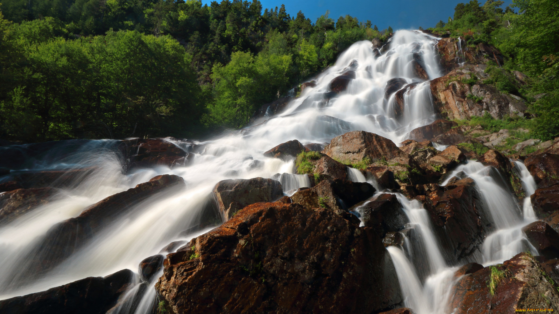 природа, водопады, лес, река, водопад