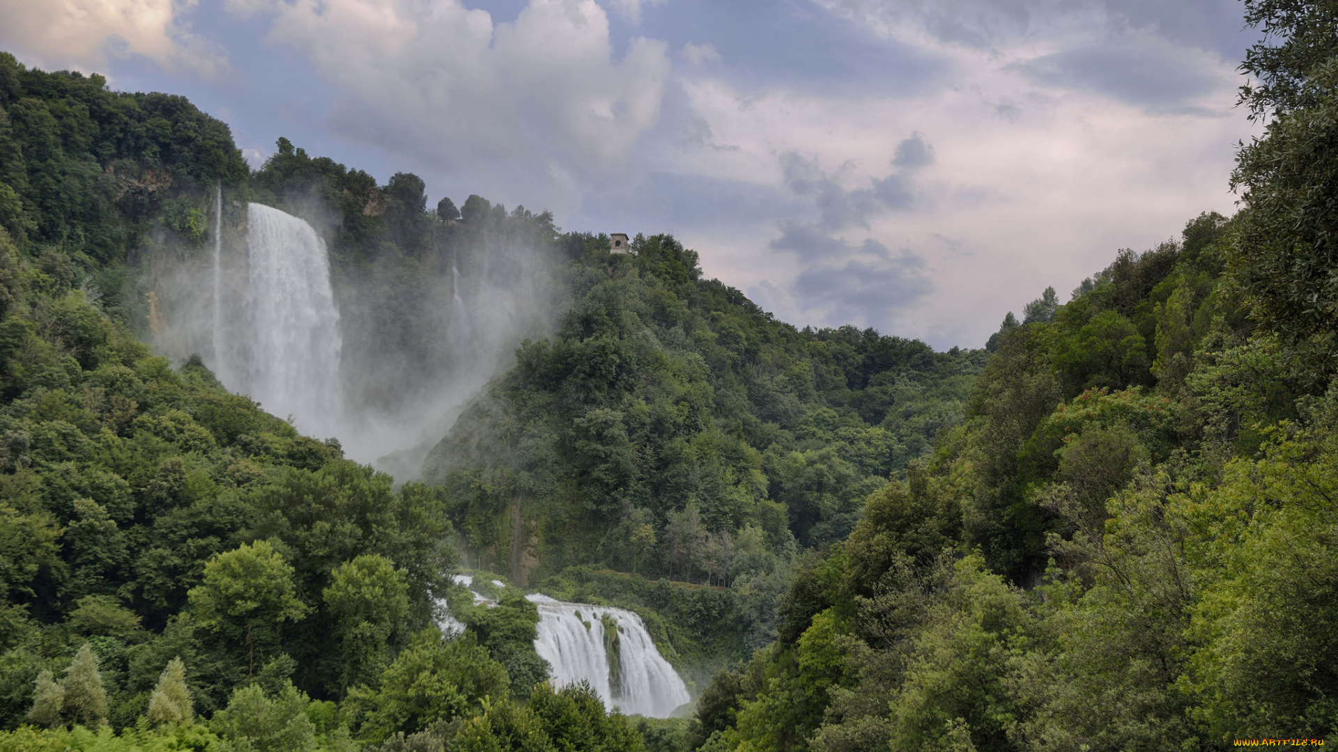 природа, водопады, лес, водопад
