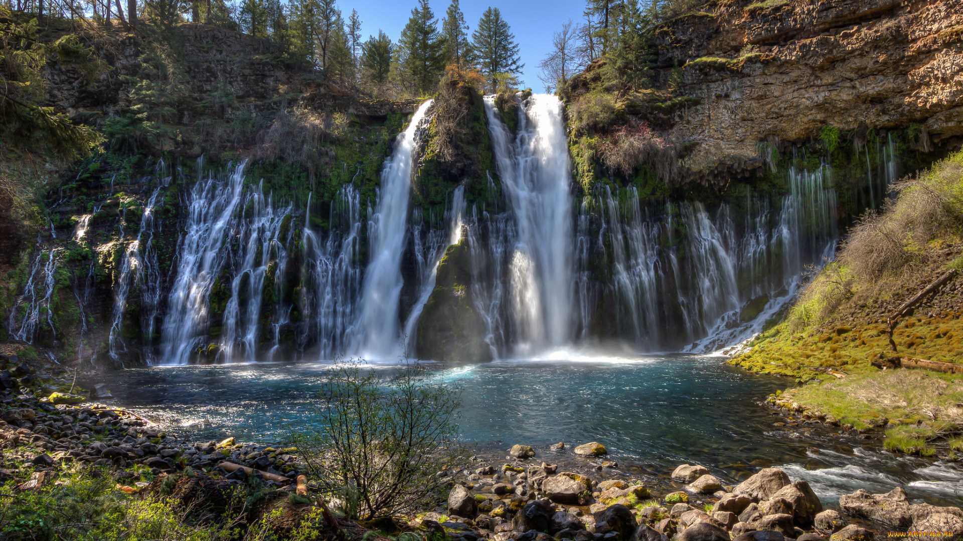 природа, водопады, водопад, река, лес