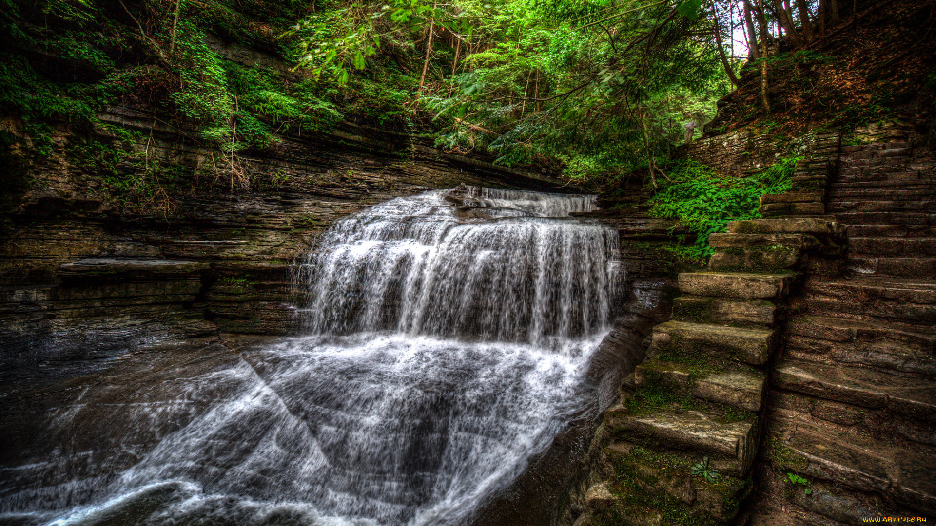 природа, водопады, водопад, река, лес