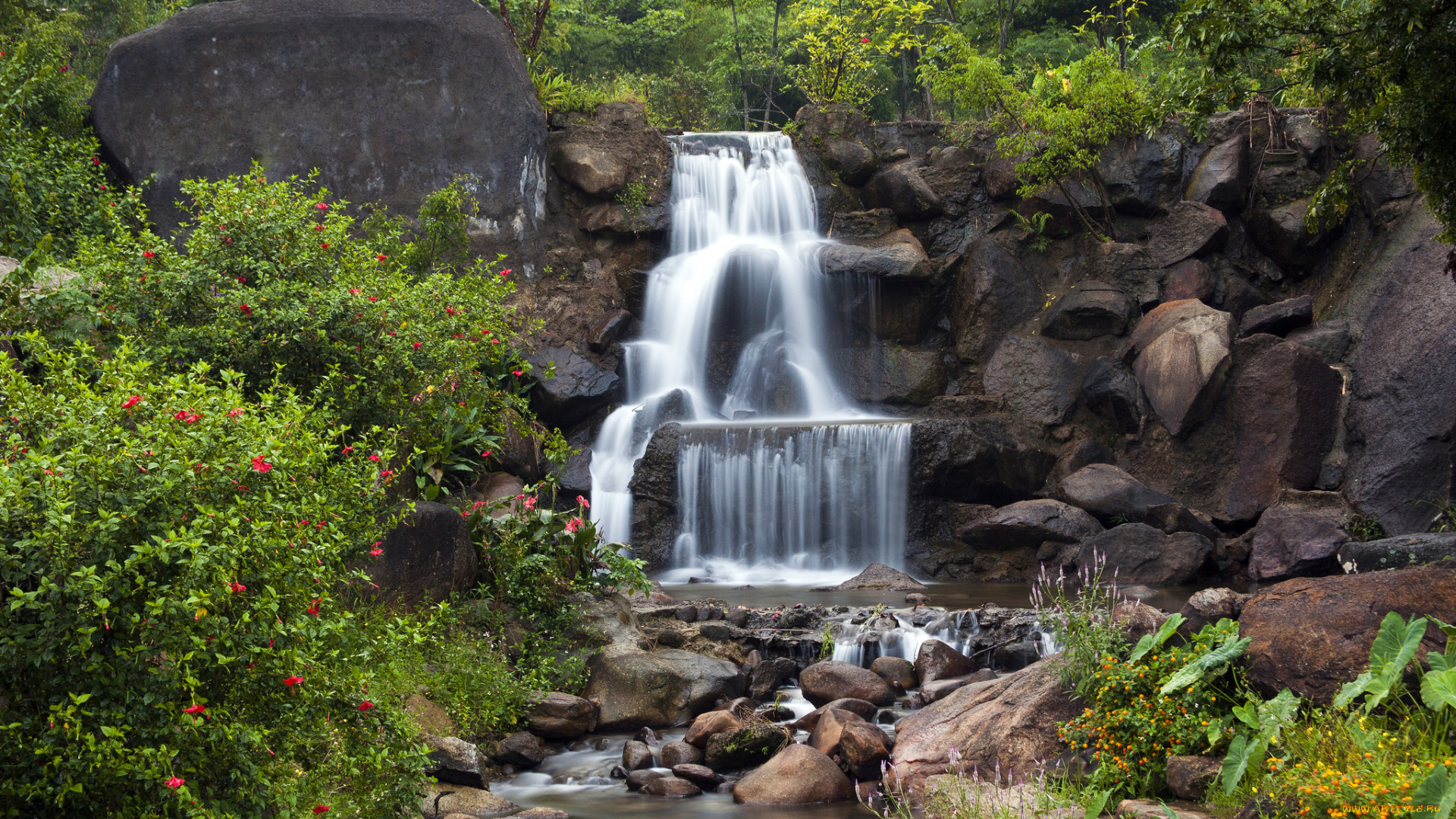 природа, водопады, водопад, река, лес