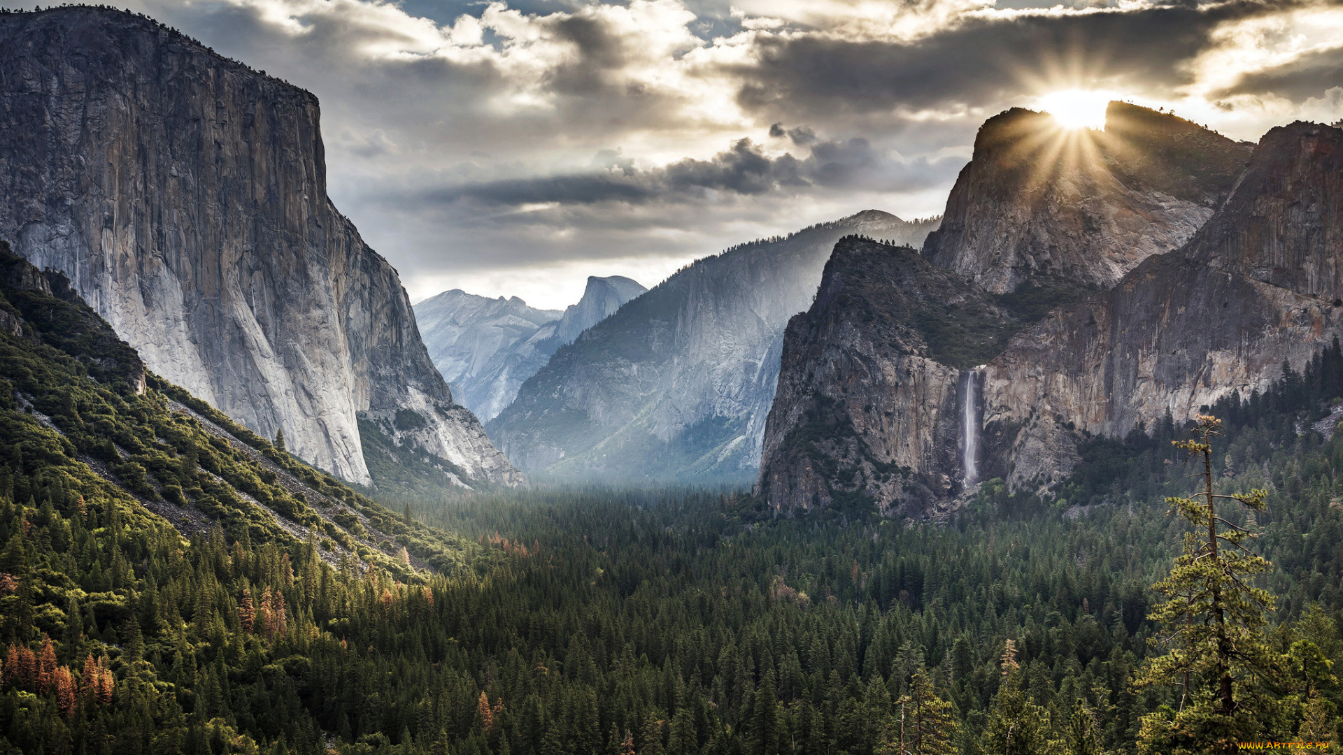 природа, восходы, закаты, водопад, горы, пейзаж, утро