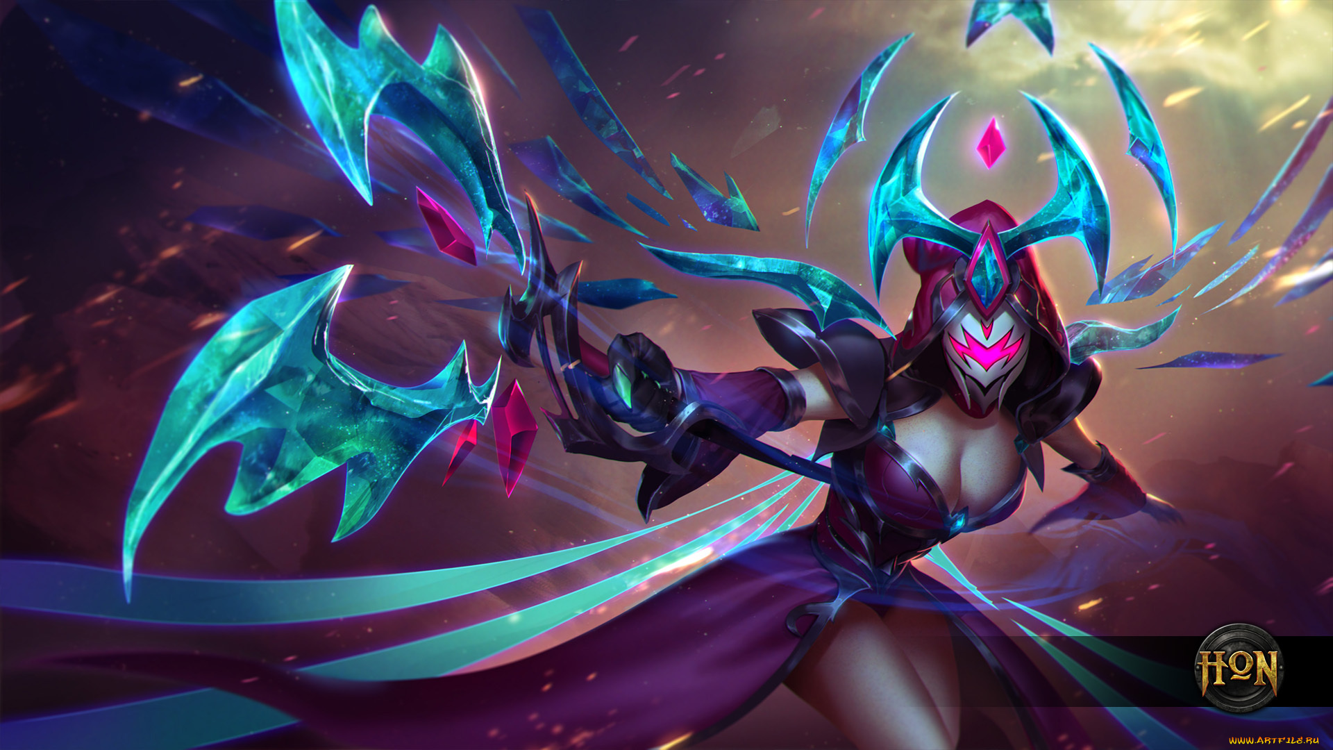 видео, игры, heroes, of, newerth, riftwalker, heroes, of, newerth, девушка, маска, hon, посох, paragon, opal
