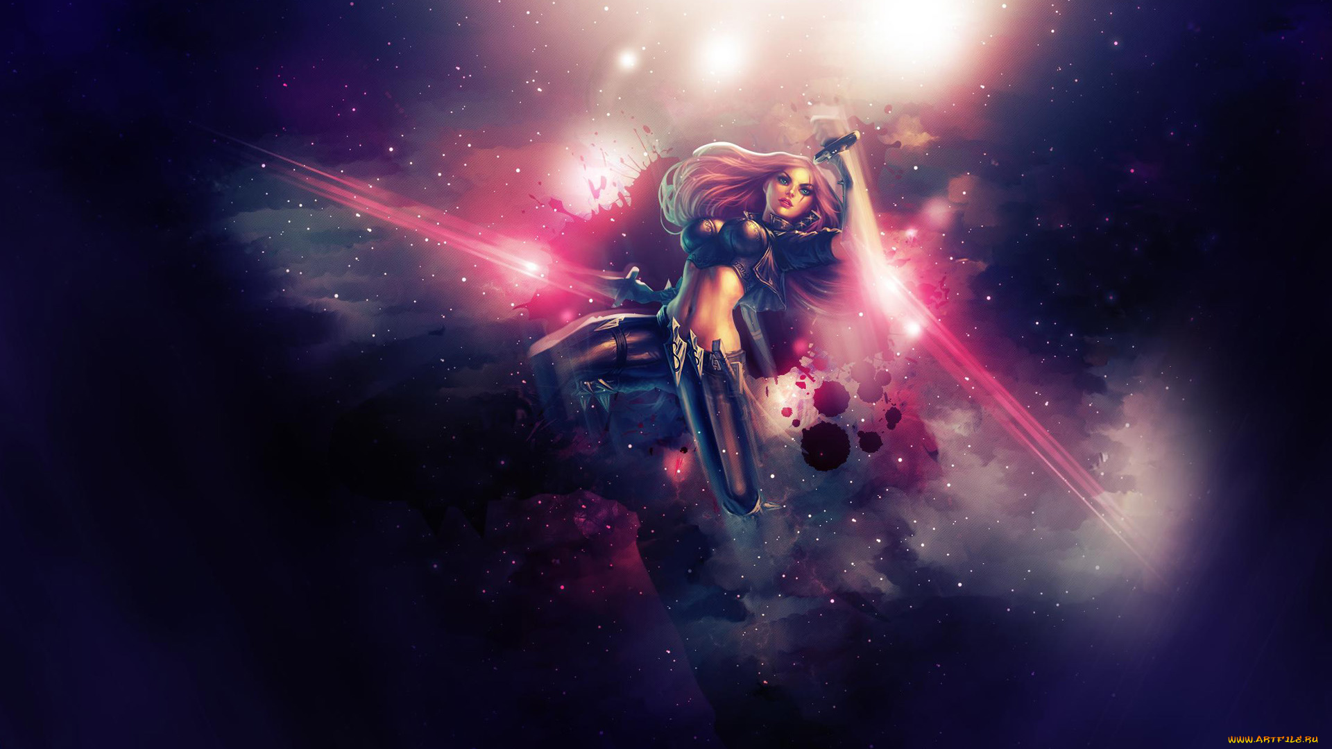 видео, игры, league, of, legends, взгляд, девушка, фон, оружие, katarina