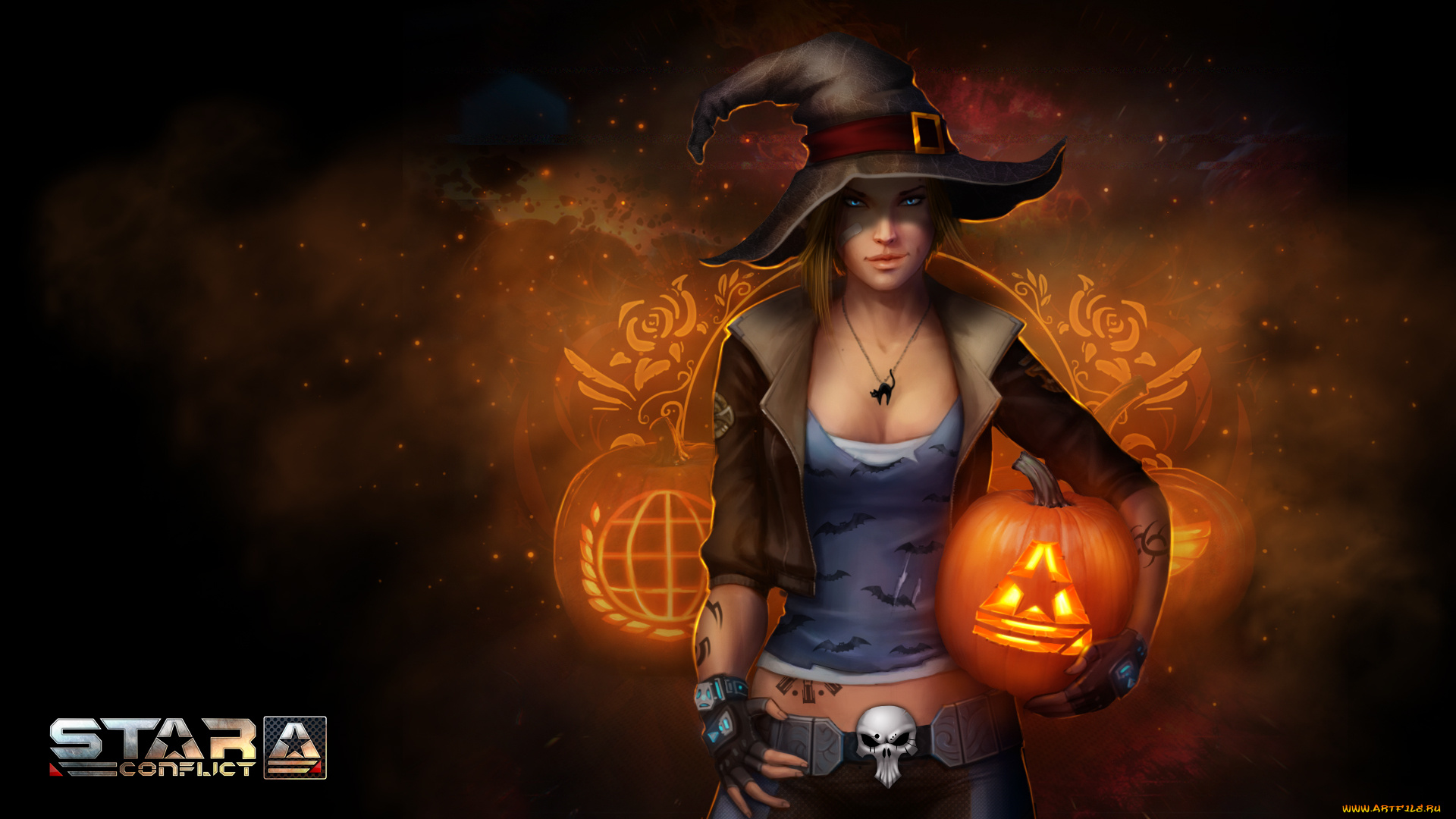 видео, игры, star, conflict, девушка, взгляд, фон, тыква