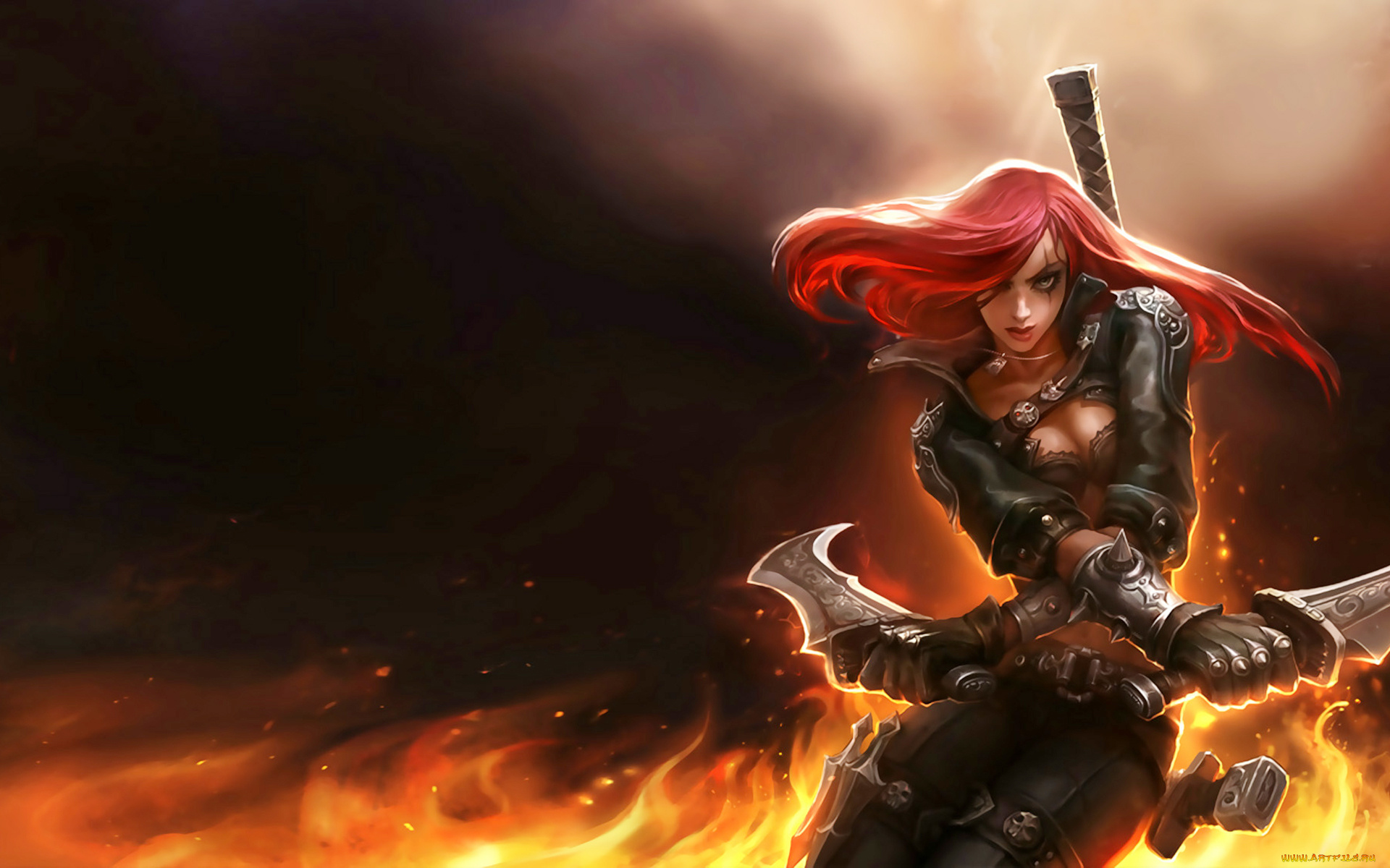 league, of, legends, видео, игры, взгляд, фон, оружие, девушка, katarina