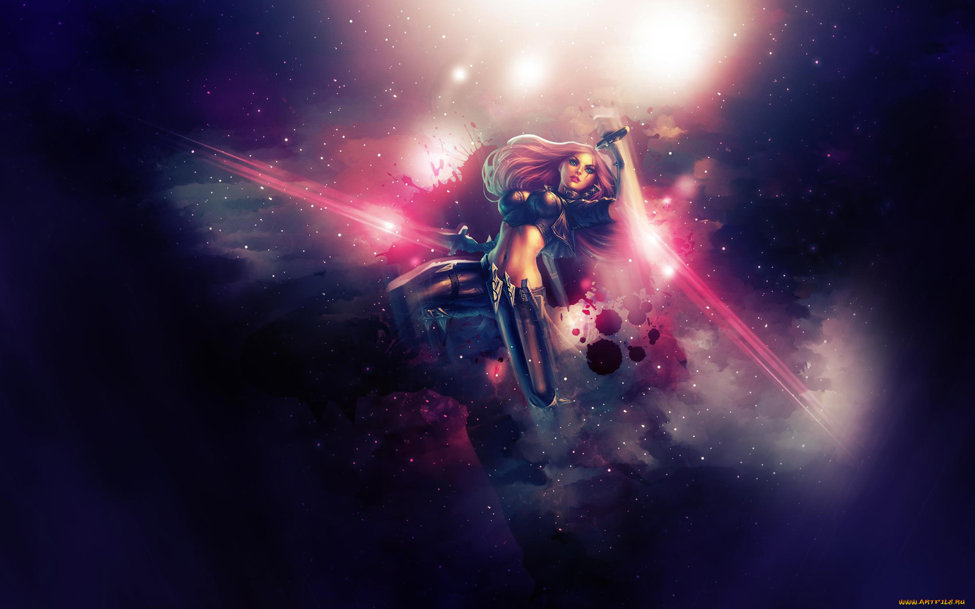 видео, игры, league, of, legends, взгляд, девушка, фон, оружие, katarina