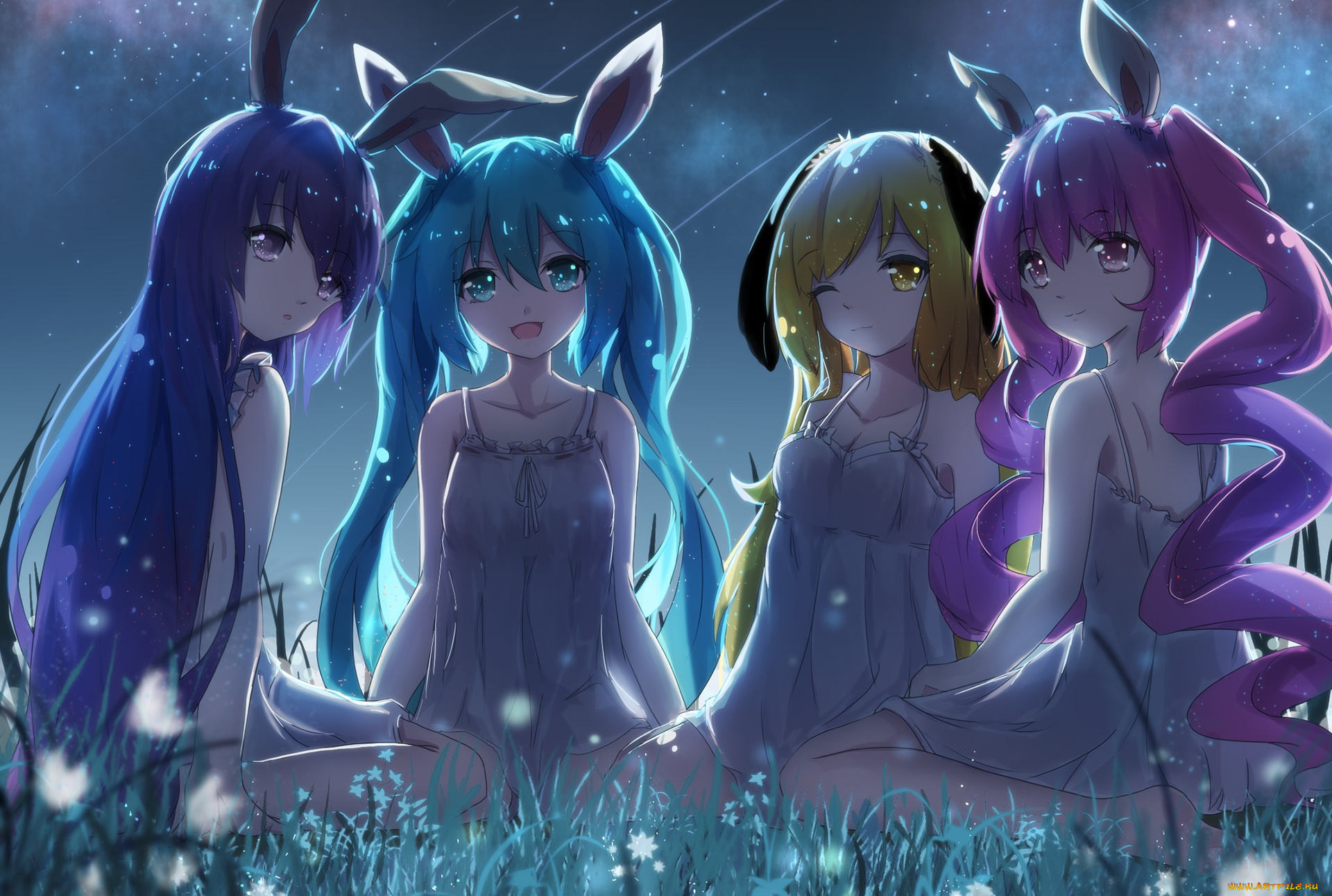 аниме, vocaloid, девочки, арт, hatsune, miku, kuroi, asahi, ночь