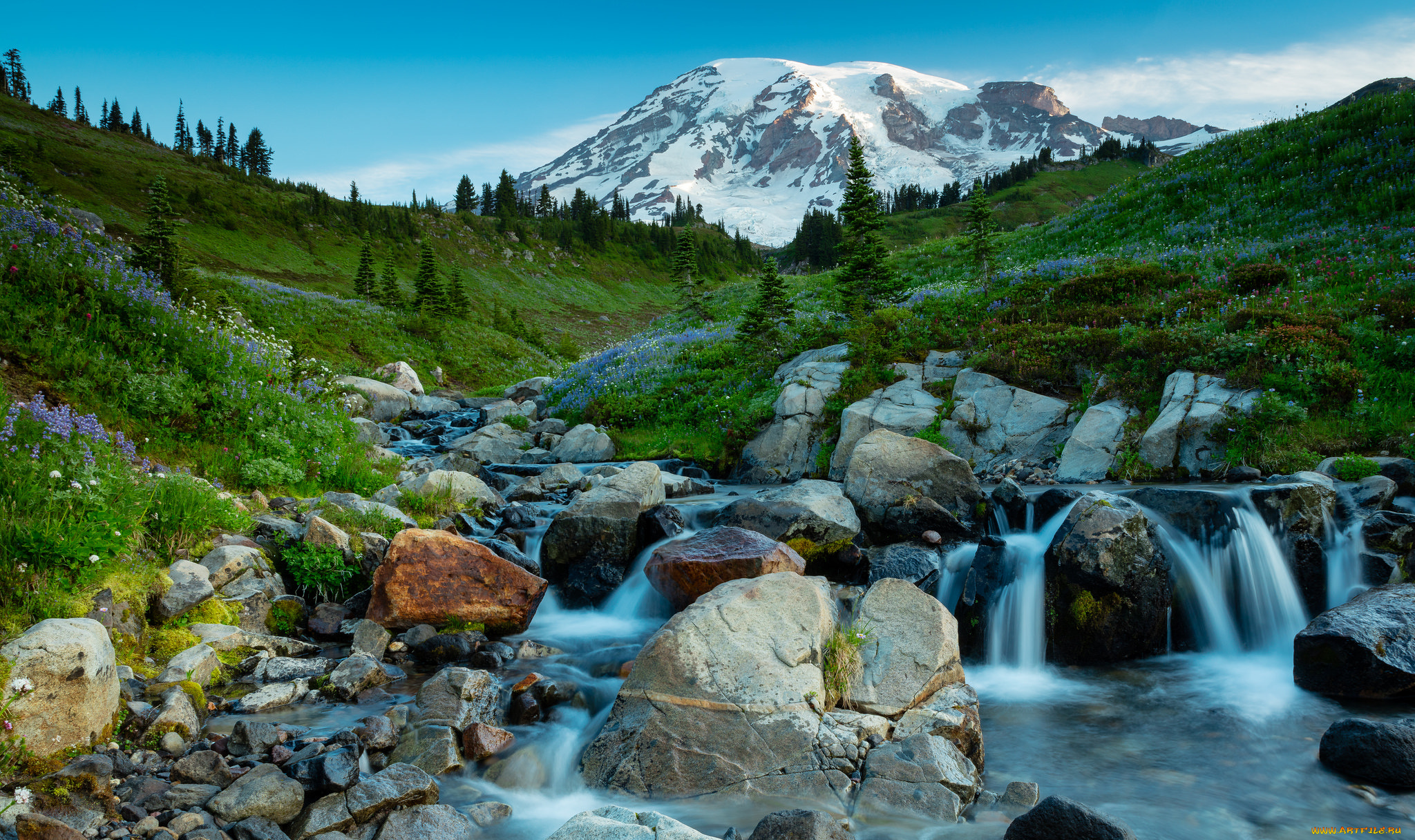 природа, водопады, водопад, река, лес