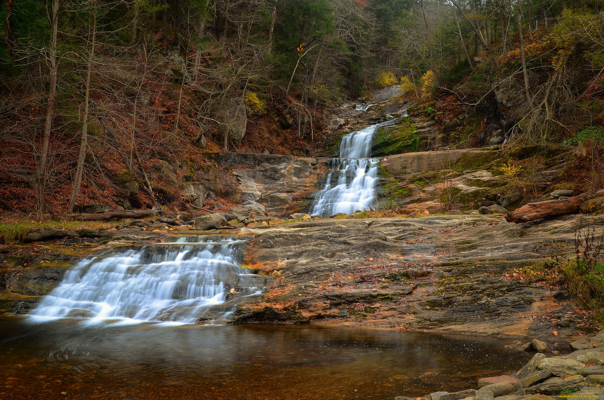 природа, водопады, лес, река, водопад