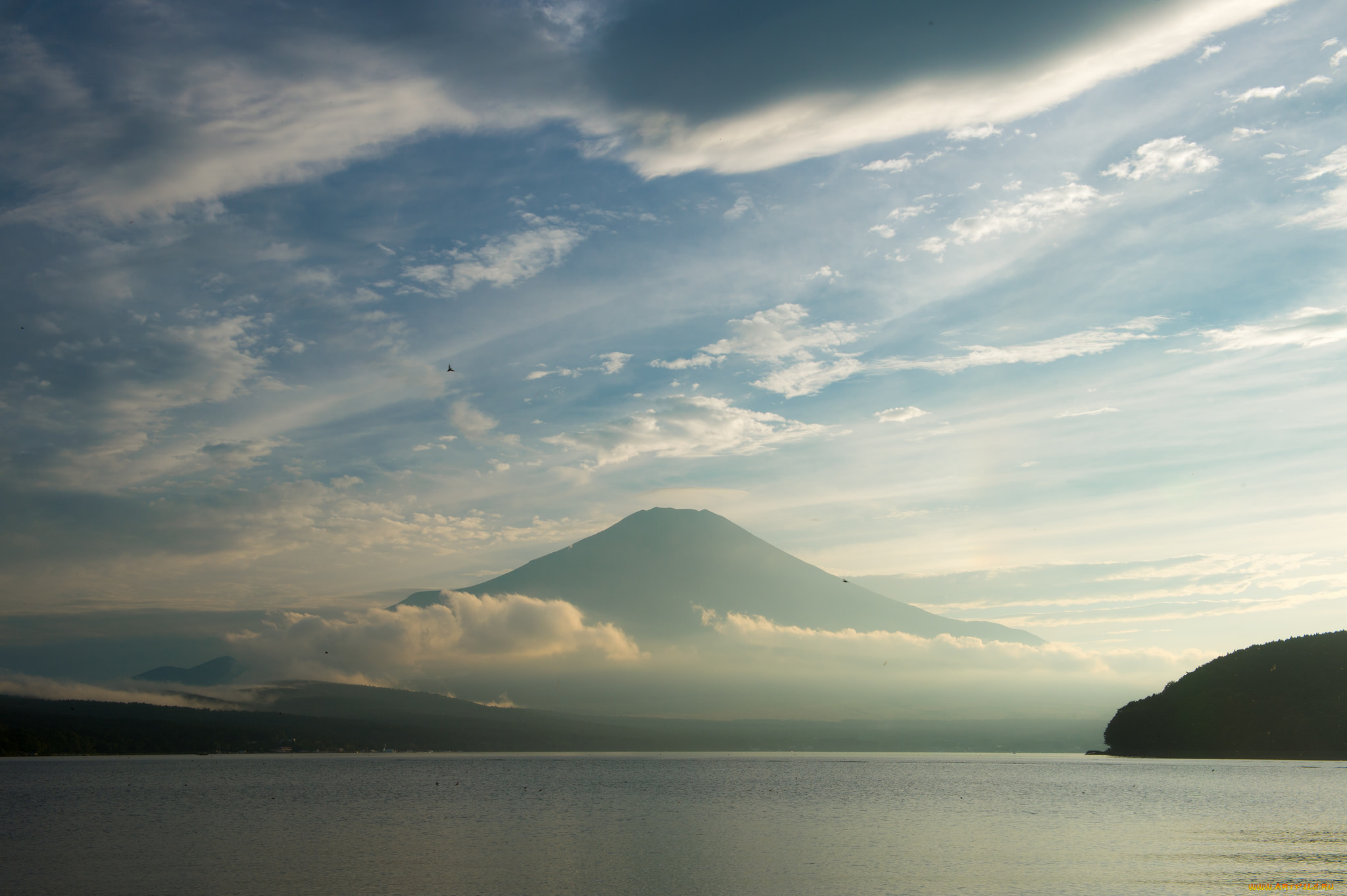 природа, побережье, гора, утро