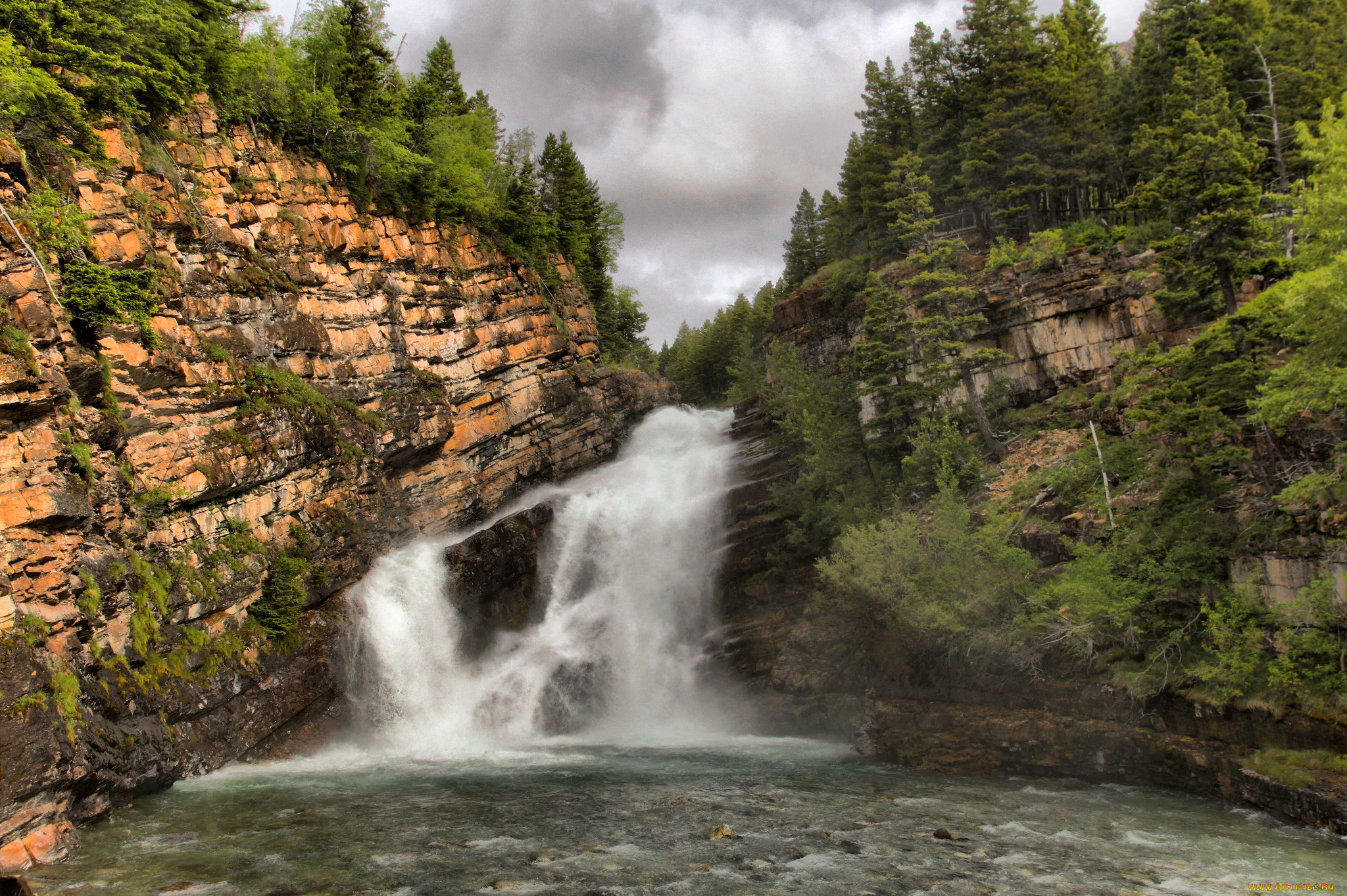 природа, водопады, лес, водопад, река