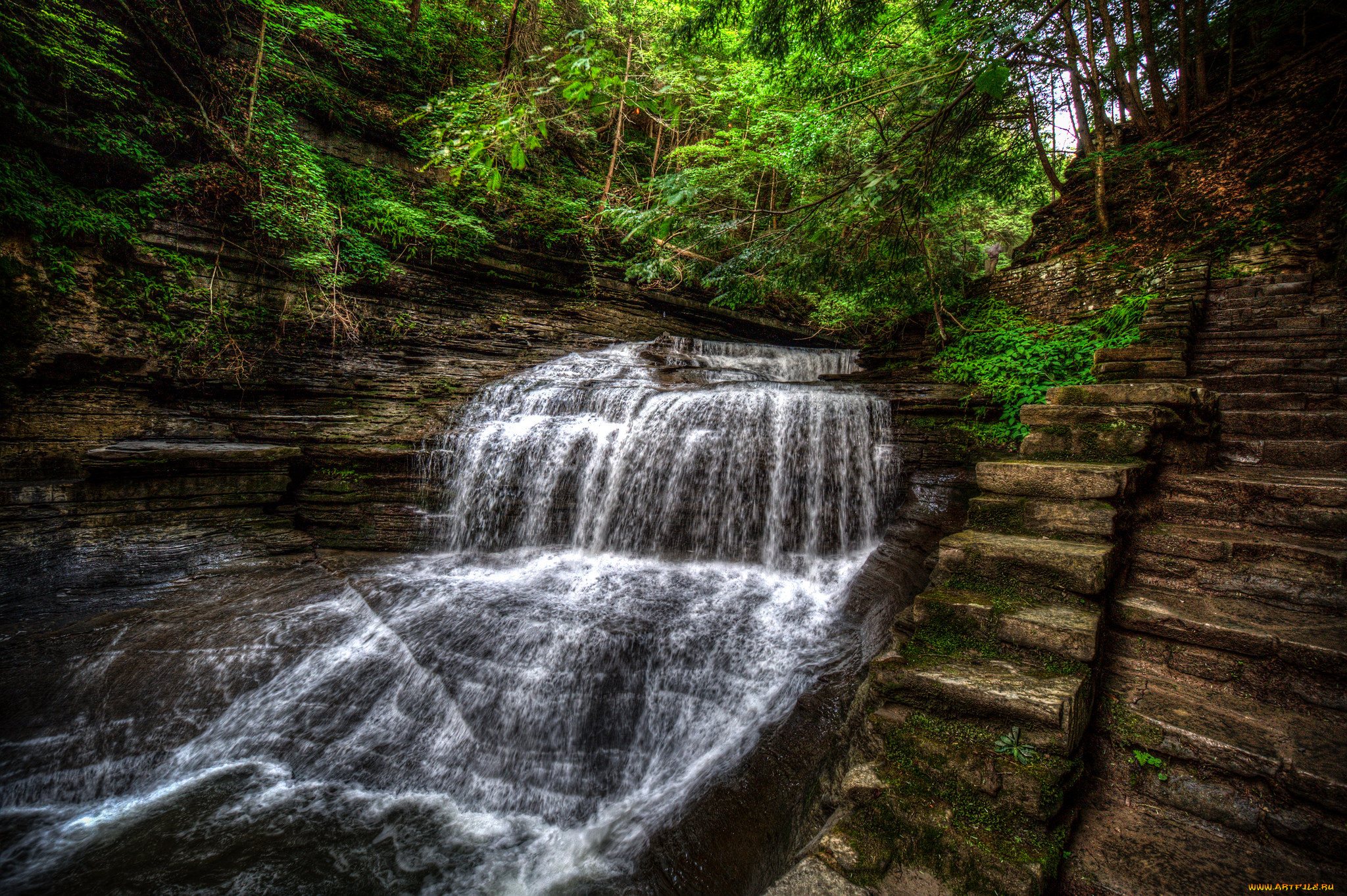 природа, водопады, водопад, река, лес
