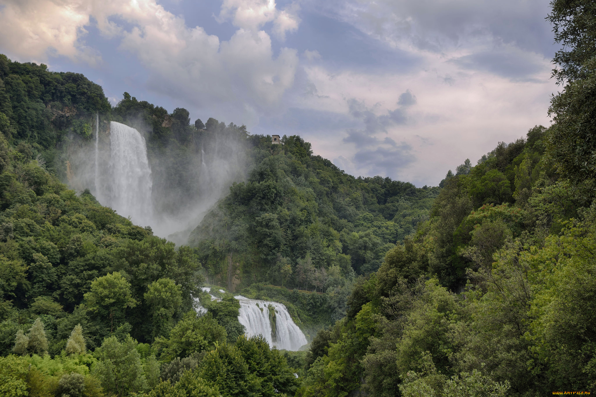 природа, водопады, лес, водопад