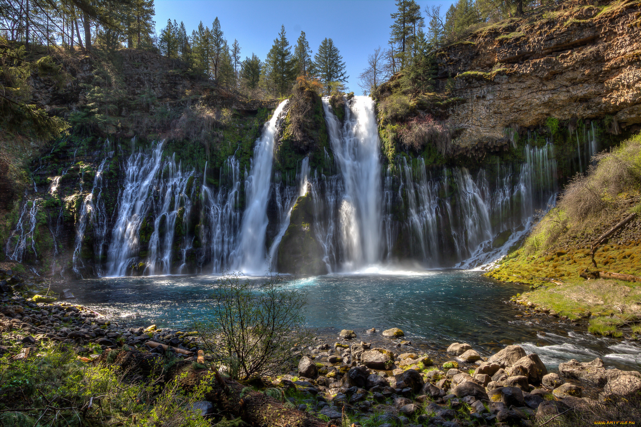 природа, водопады, водопад, река, лес